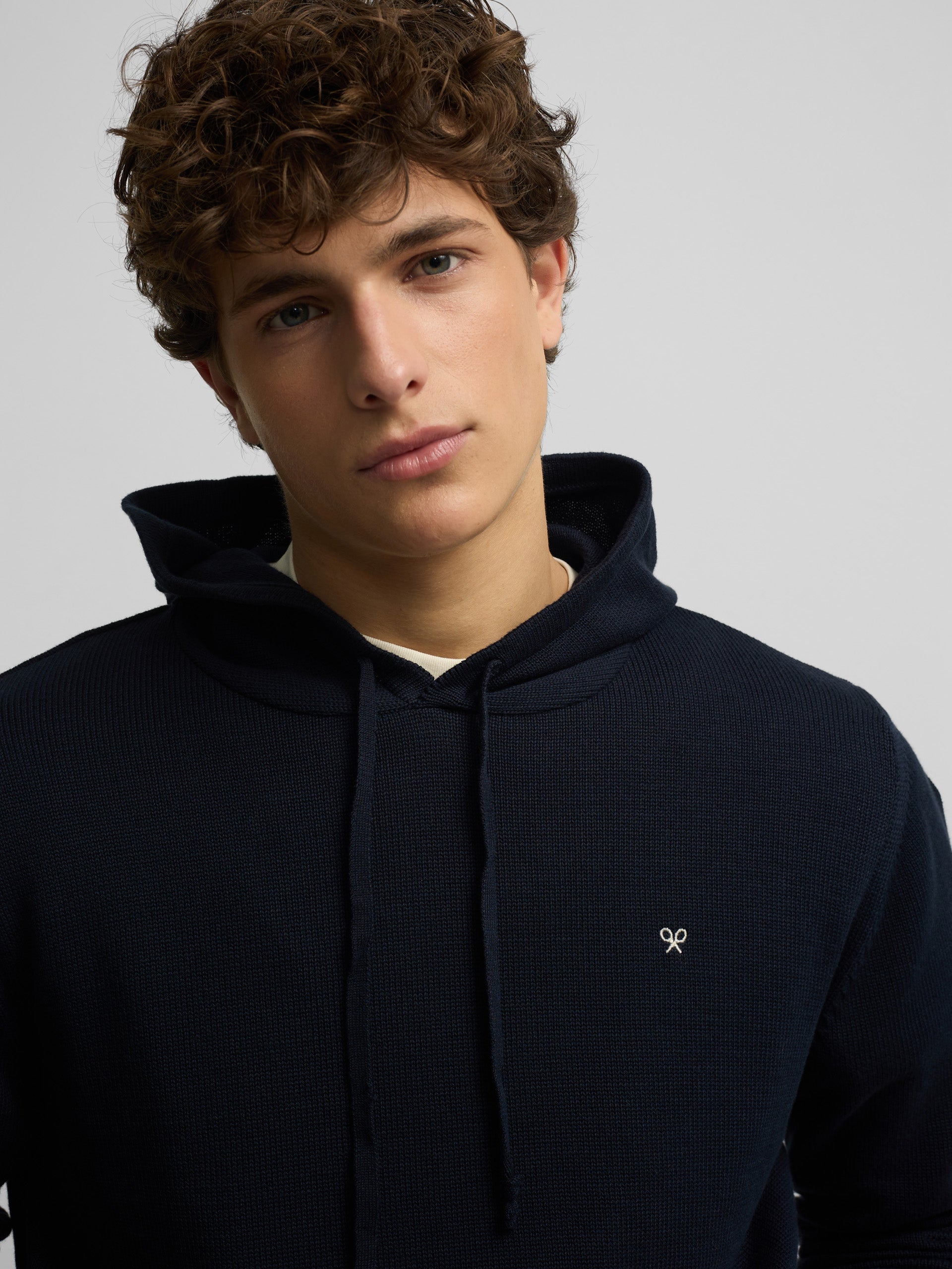 Plain navy blue hooded sweater