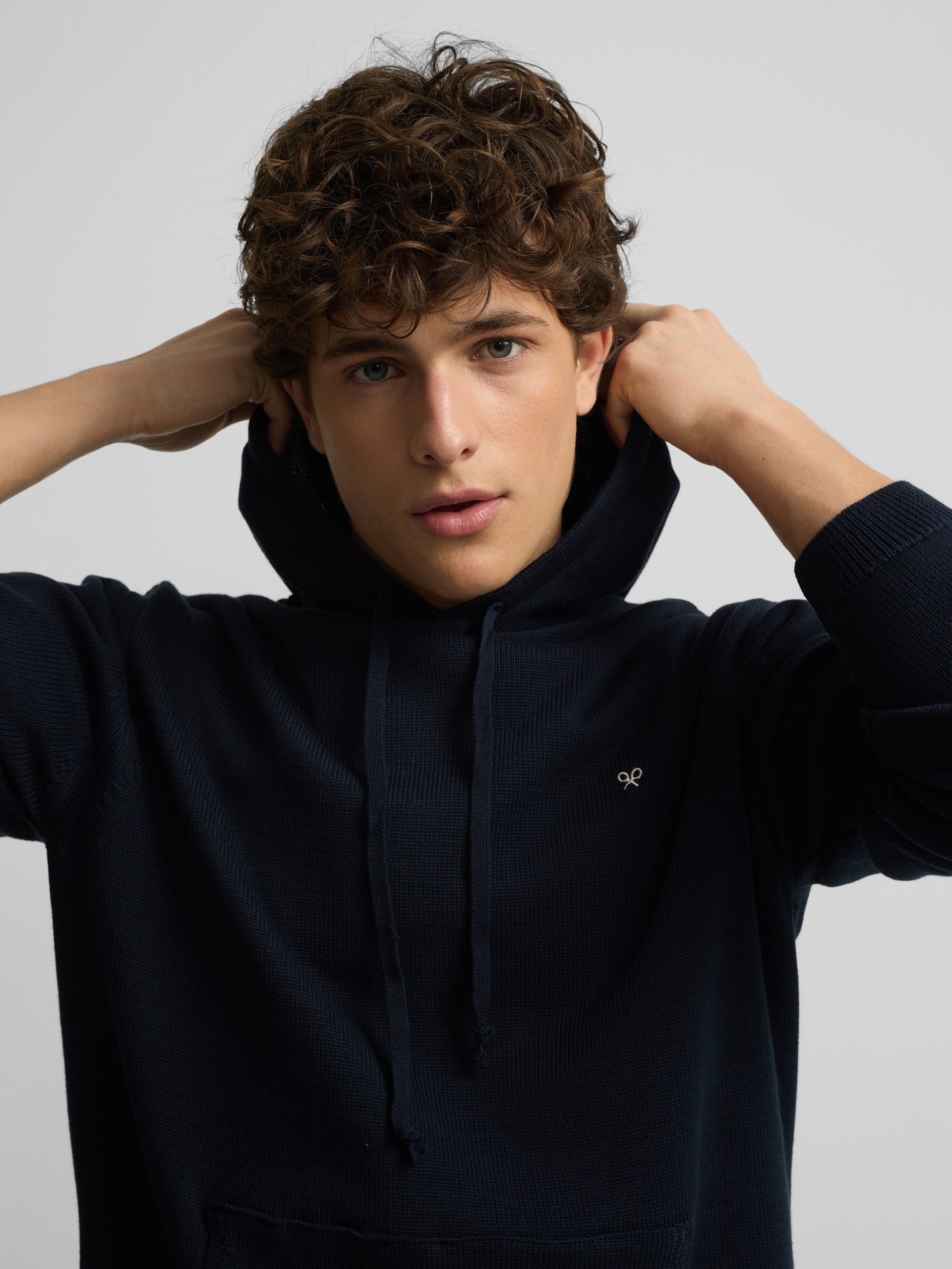 Plain navy blue hooded sweater