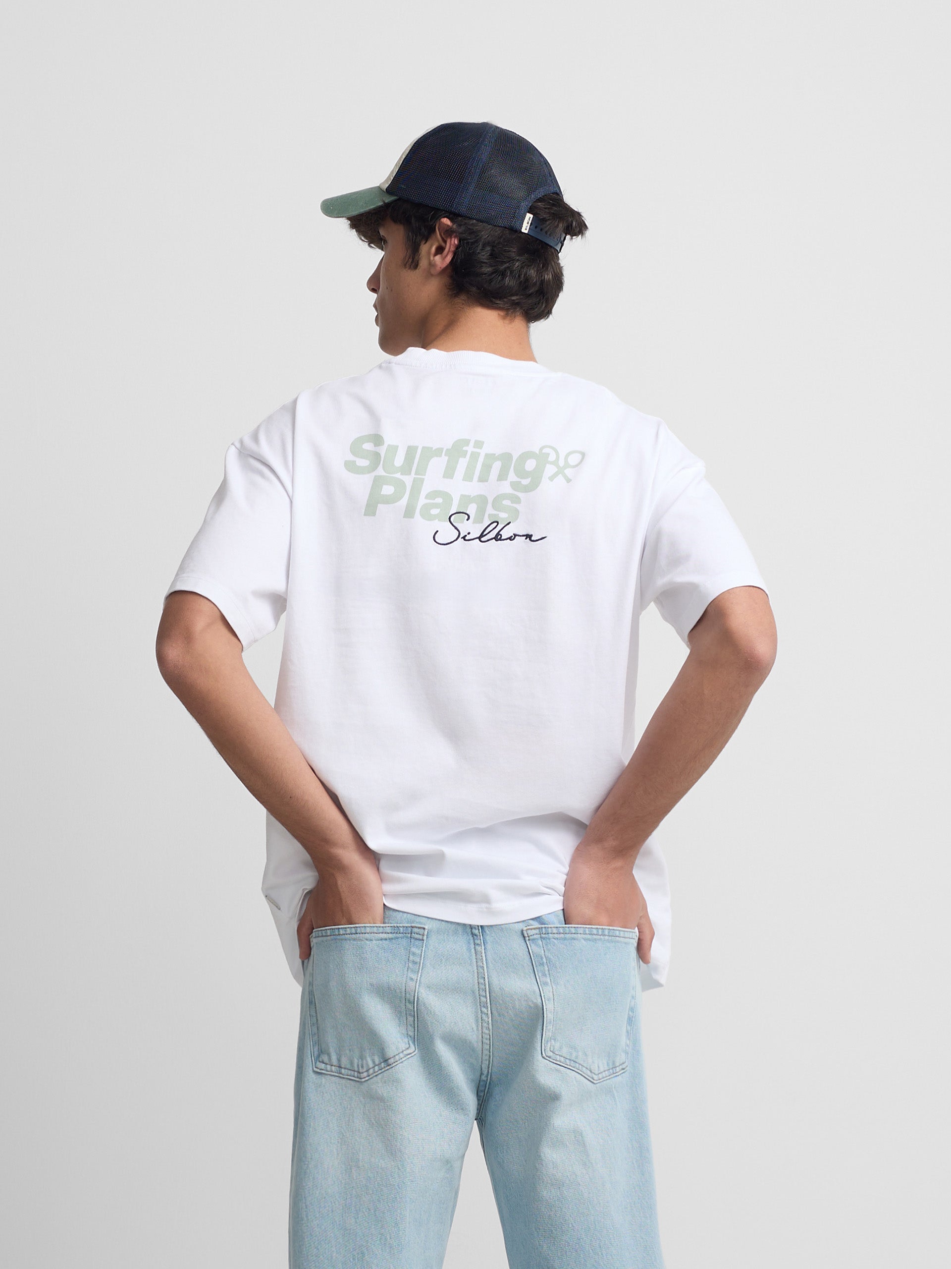 T-shirt coupe décontractée plans de surf blanc
