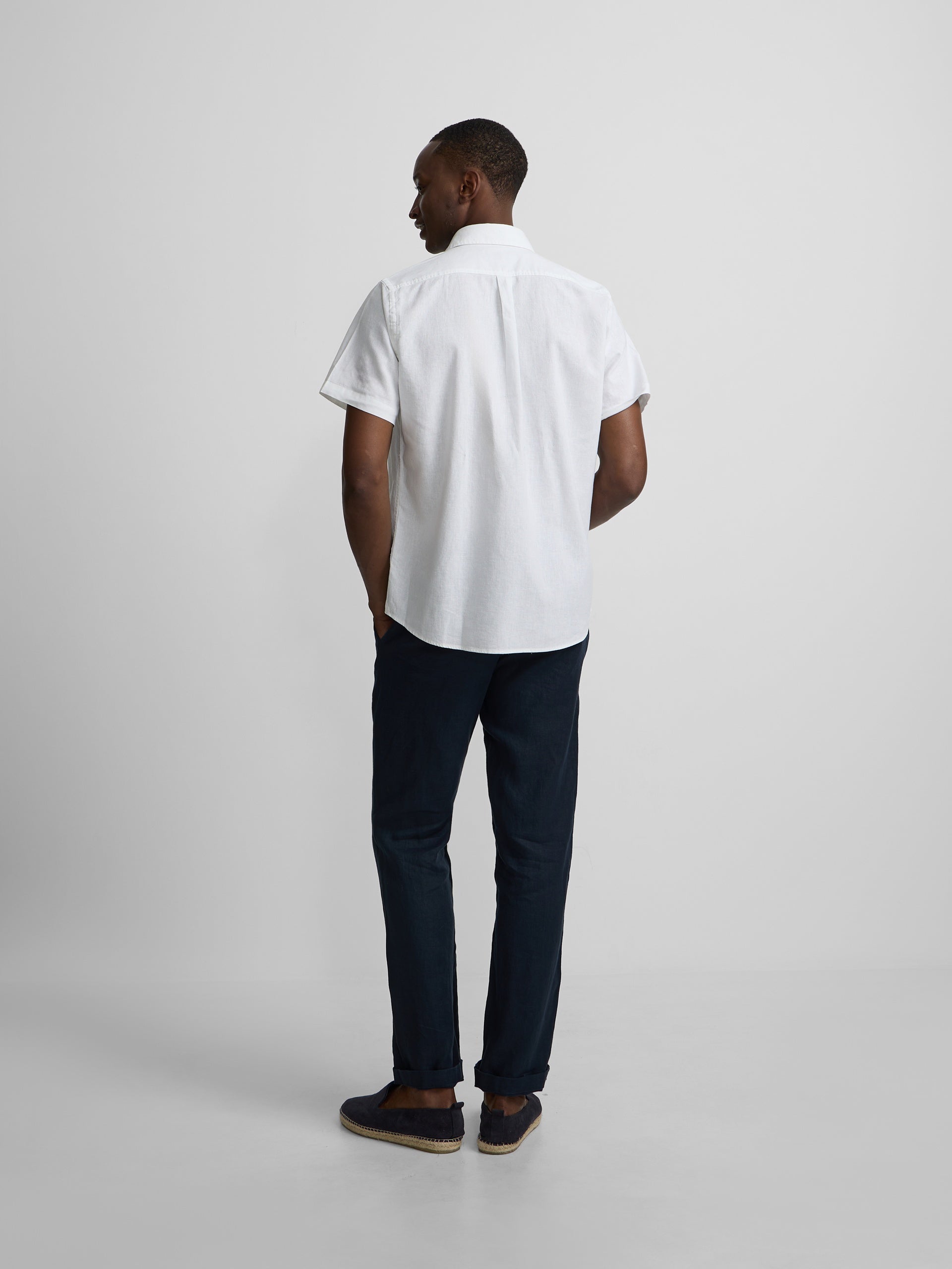 White short-sleeved linen shirt