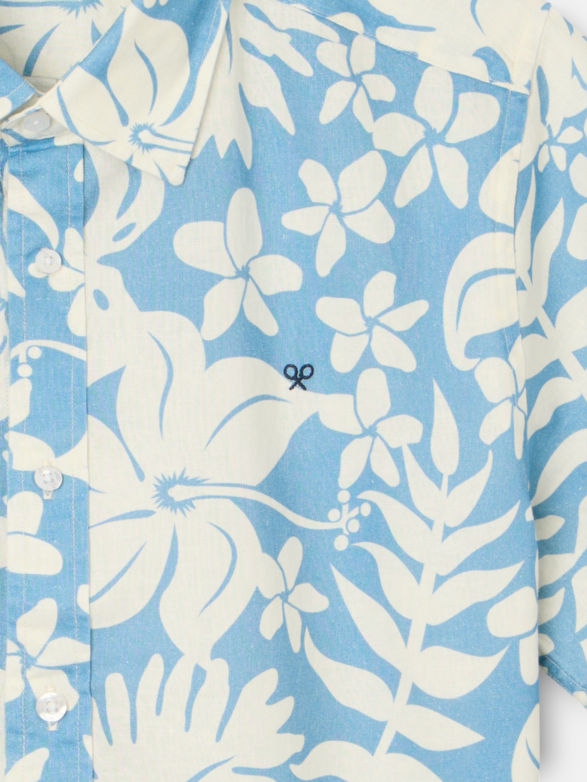Camisa manga corta lino estampado azul