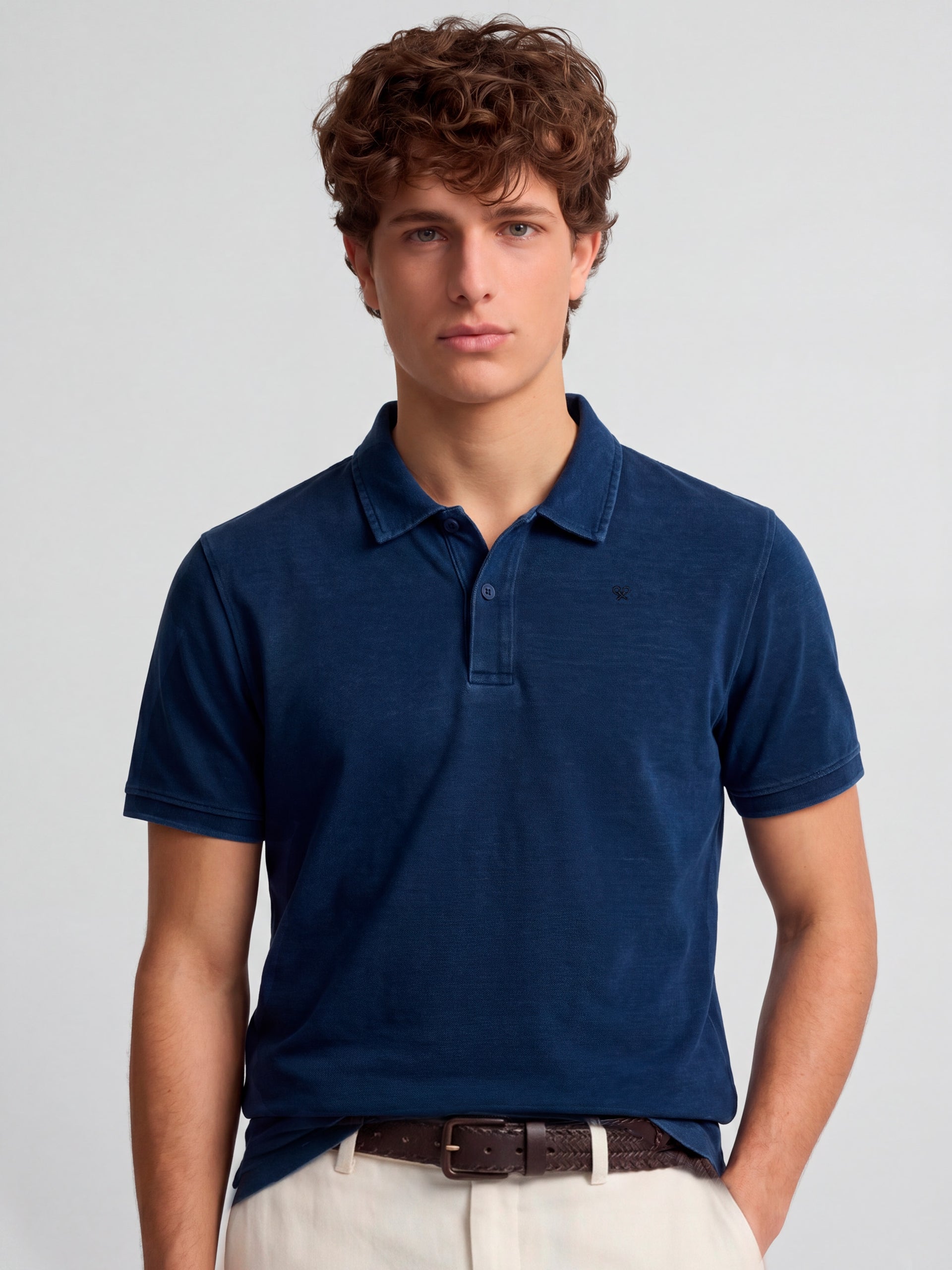 Polo à manches courtes style denim bleu marine