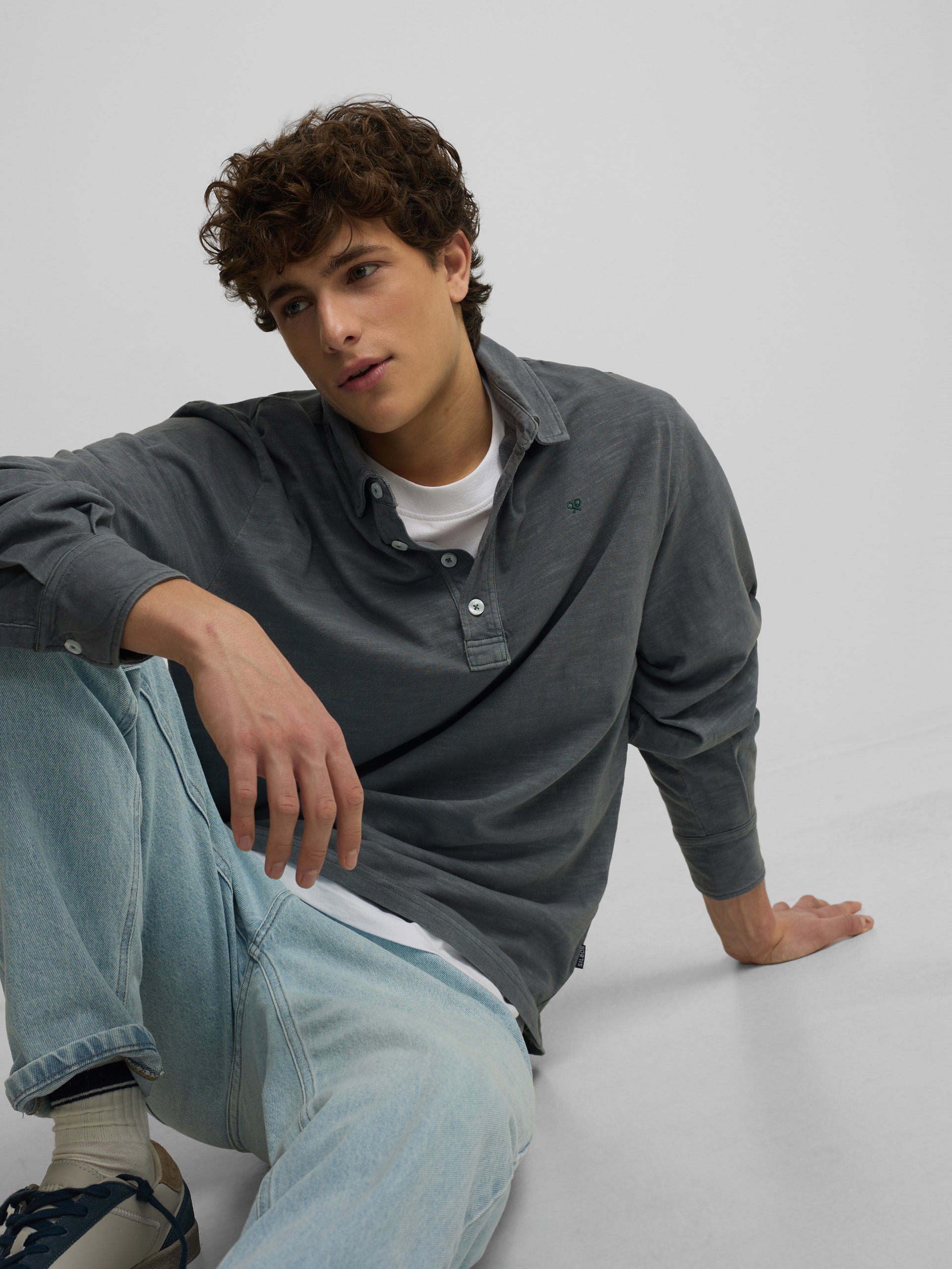 Polo manga larga sport gris