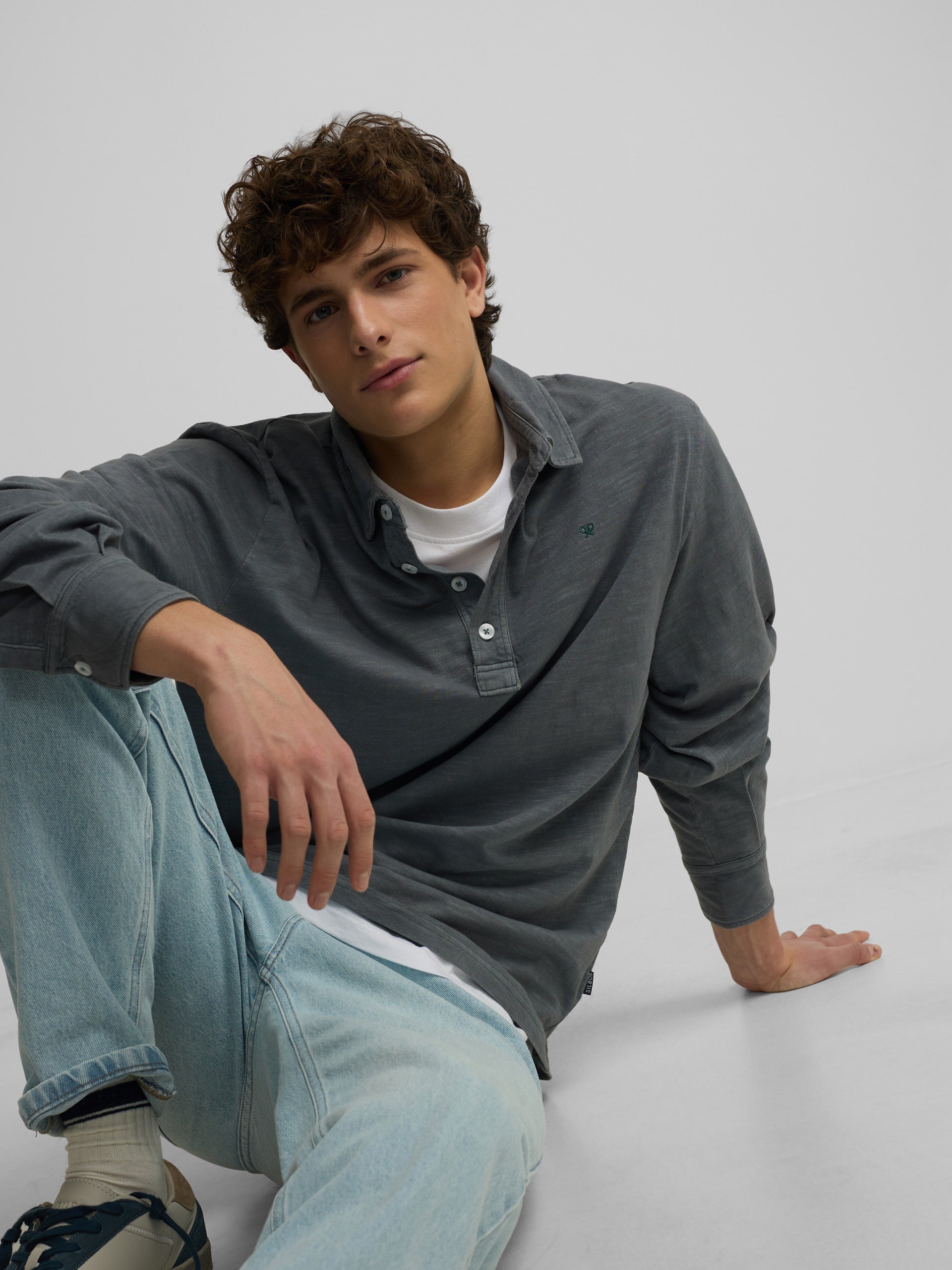 Polo manga larga sport gris