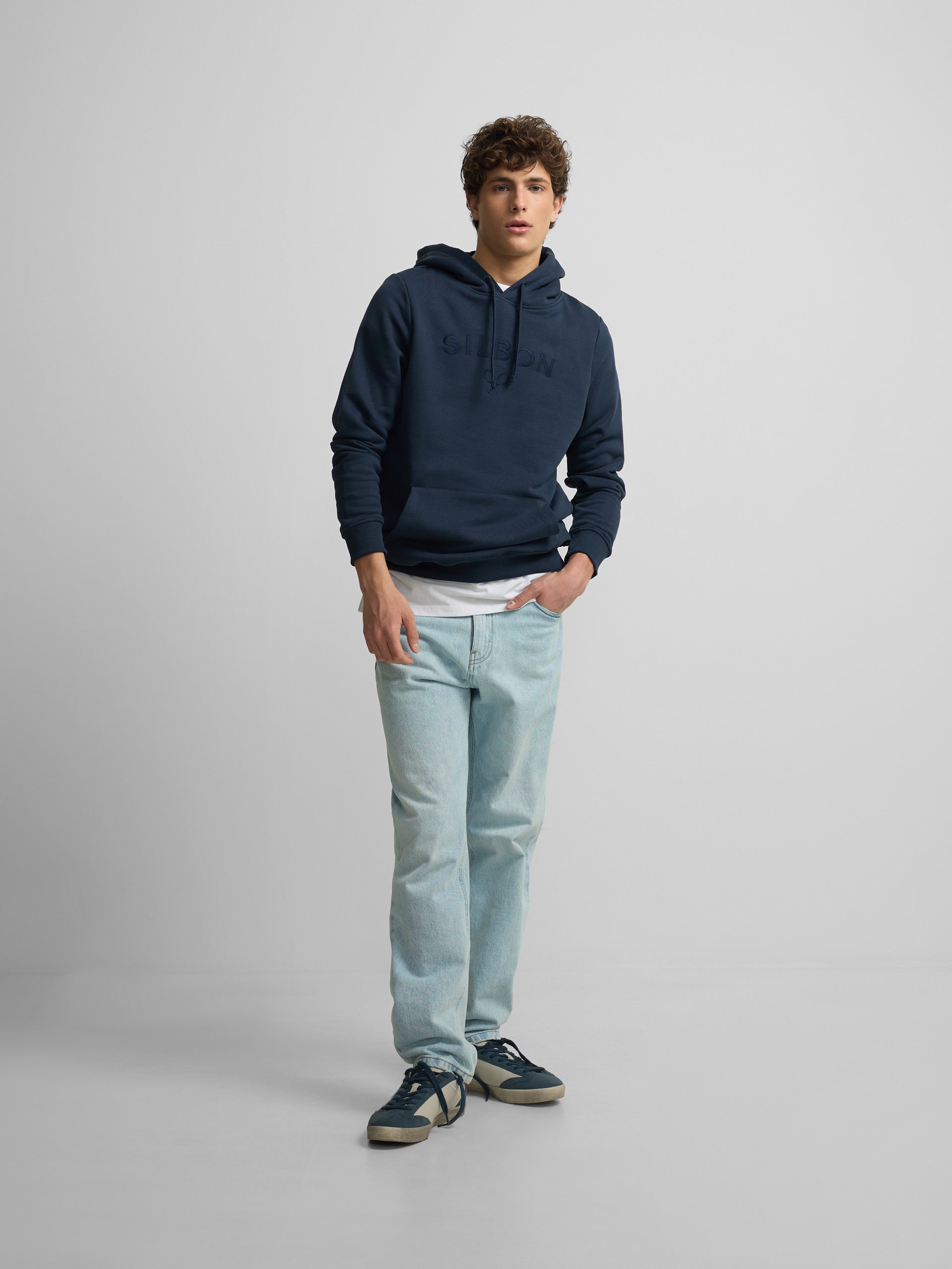 Sudadera capucha Silbon raqueta media azul marino