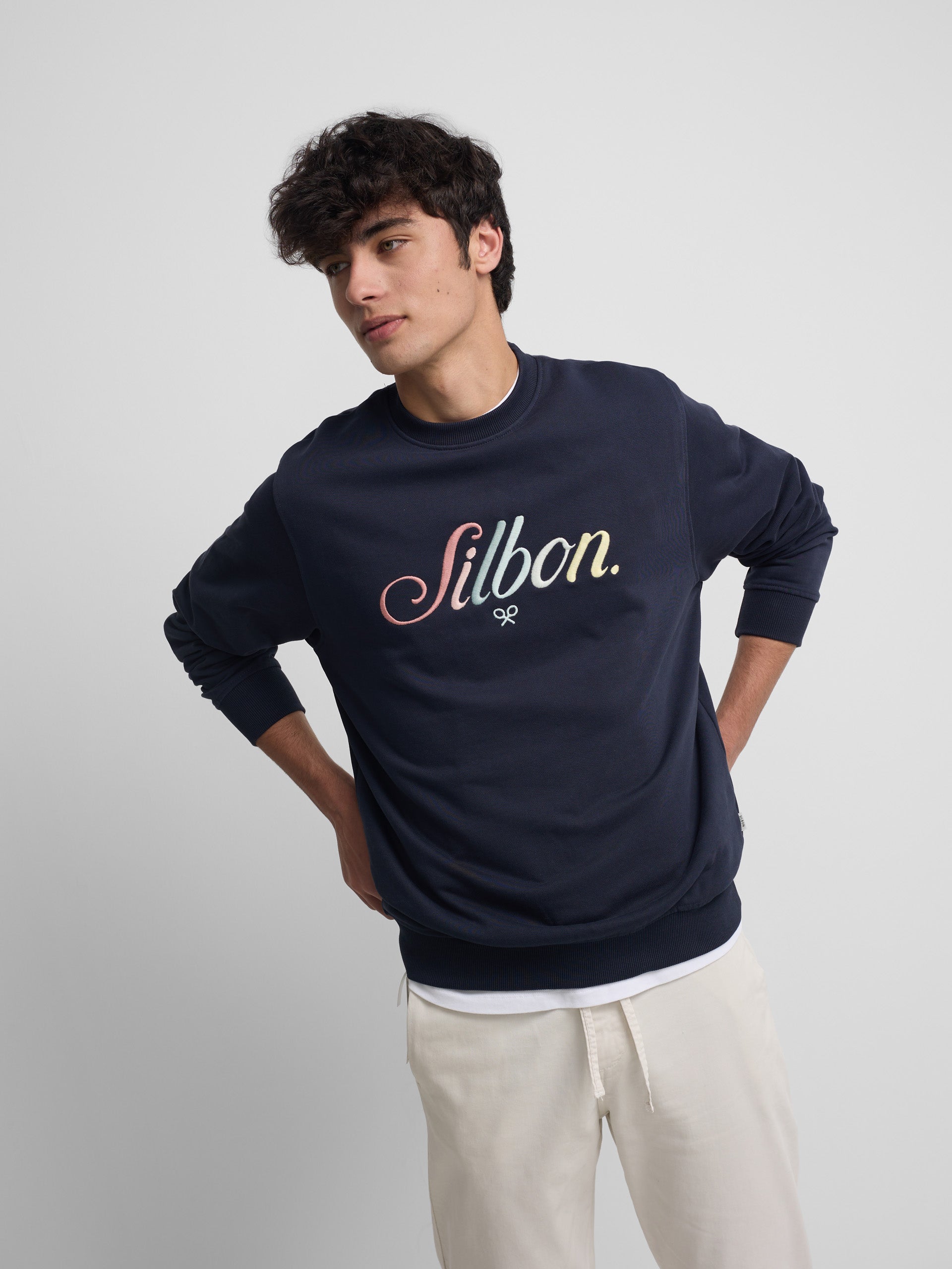 Sudadera Silbon bordado multicolor azul marino