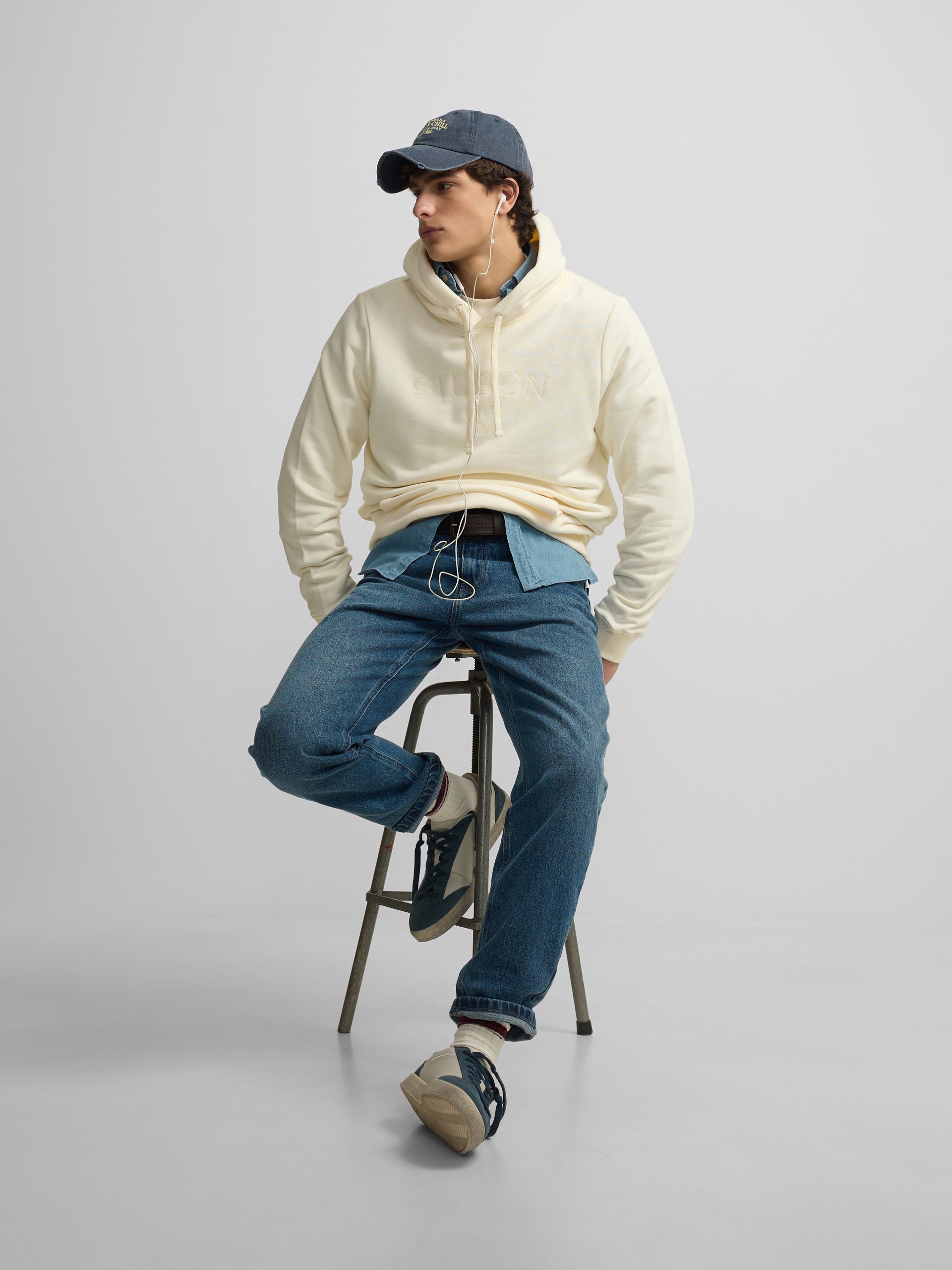 Sudadera capucha Silbon raqueta media crema