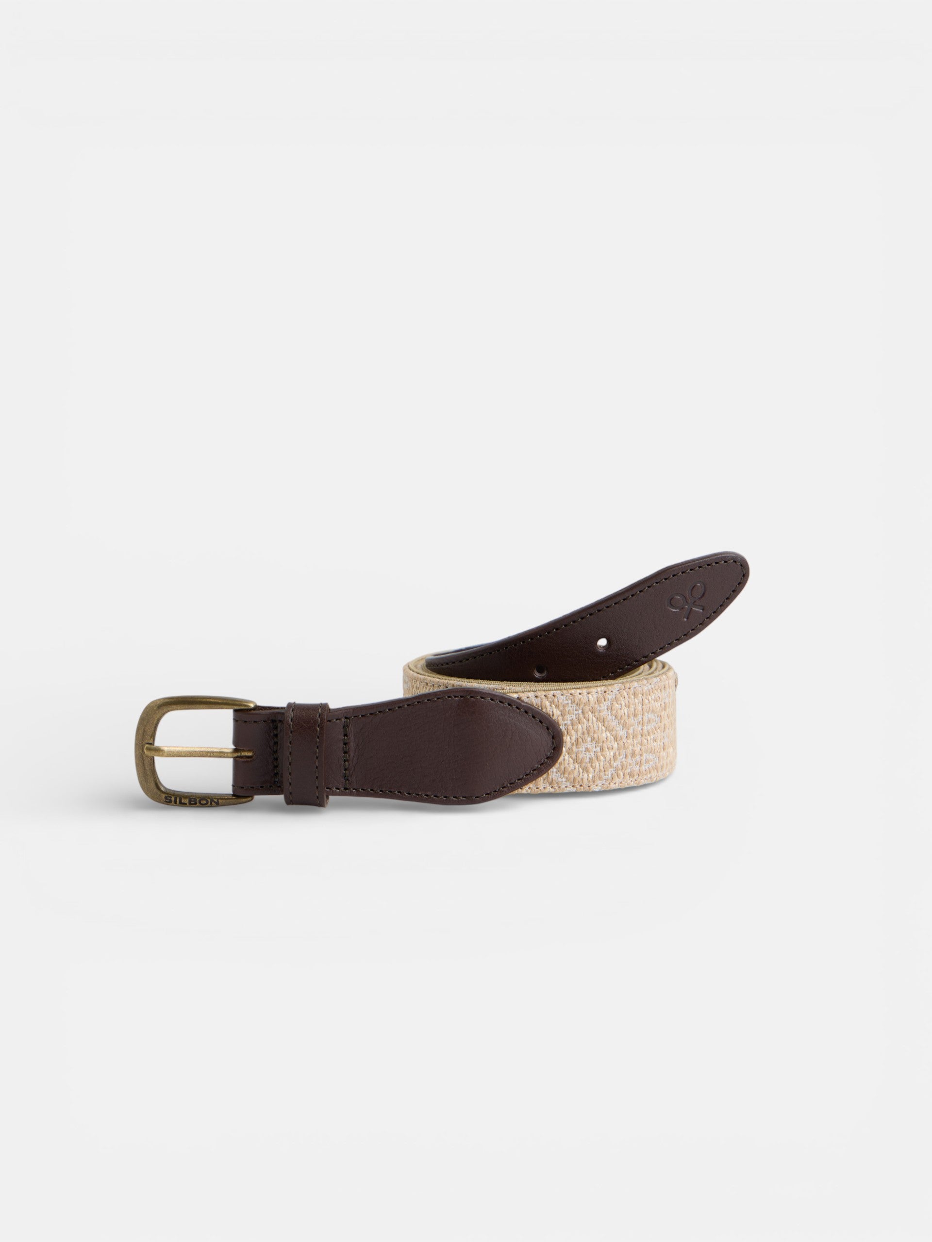 Cinturon piel tejido etnico beige