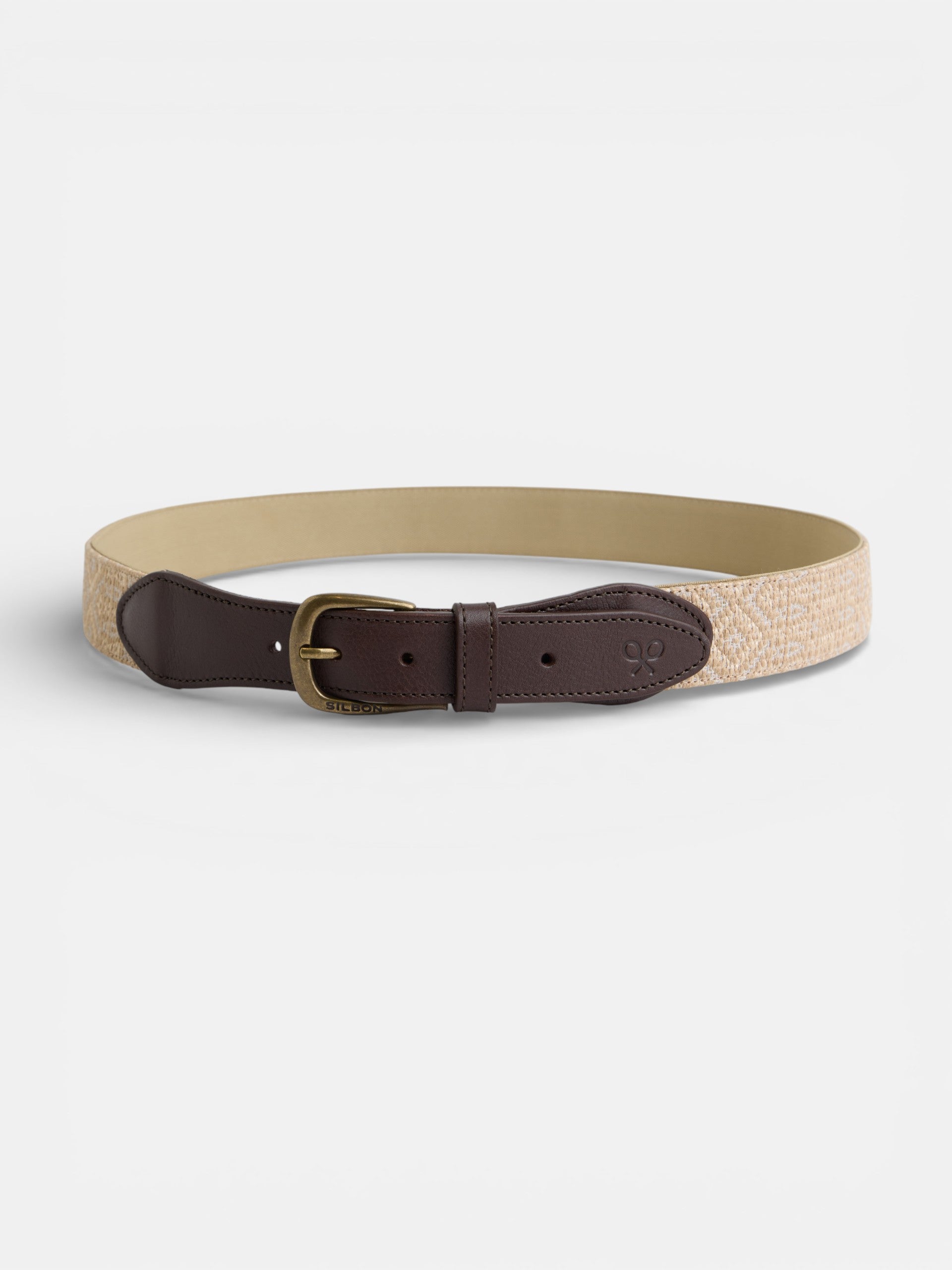 Cinturon piel tejido etnico beige