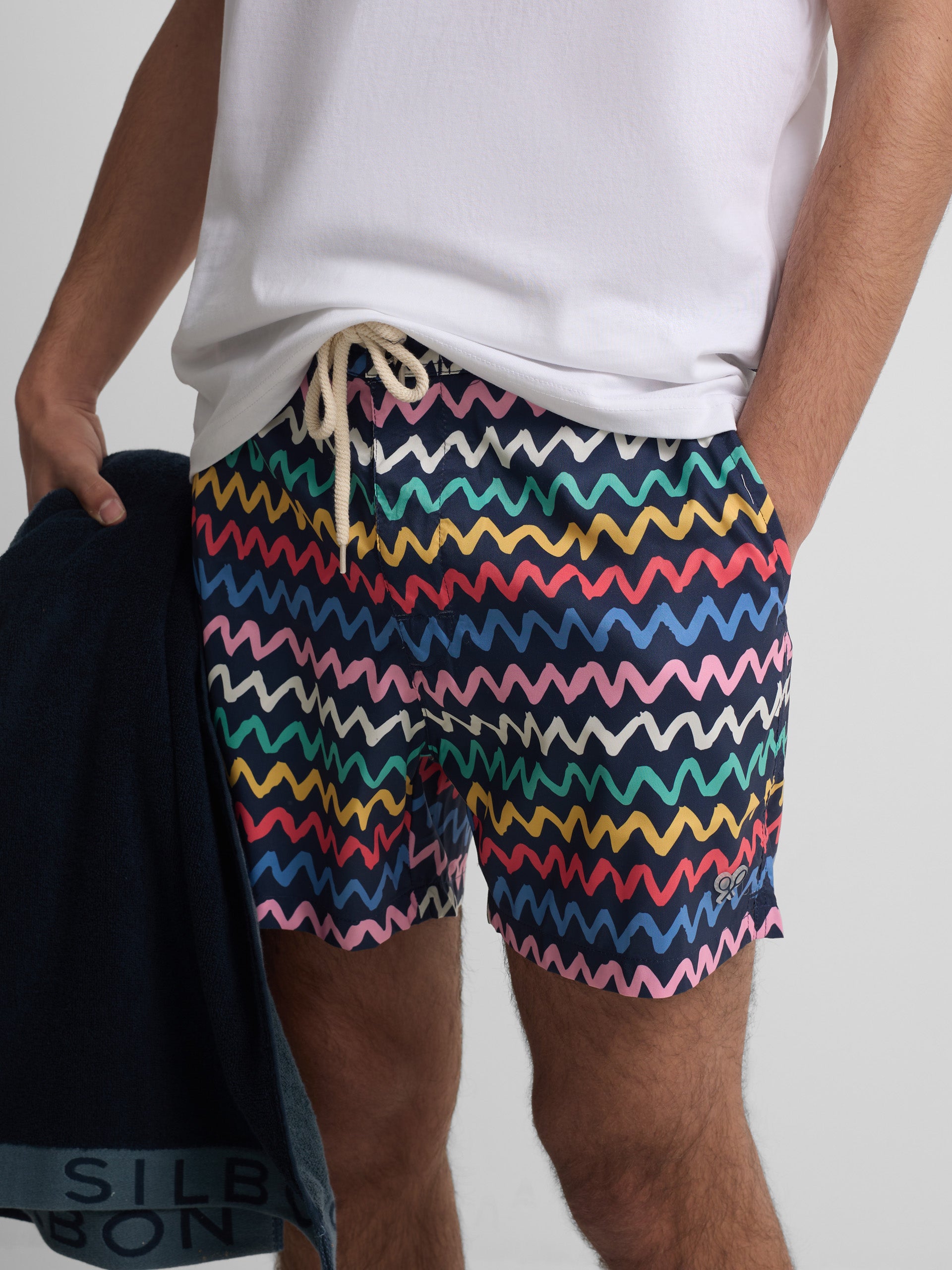 Multicolor zigzag navy blue swimsuit