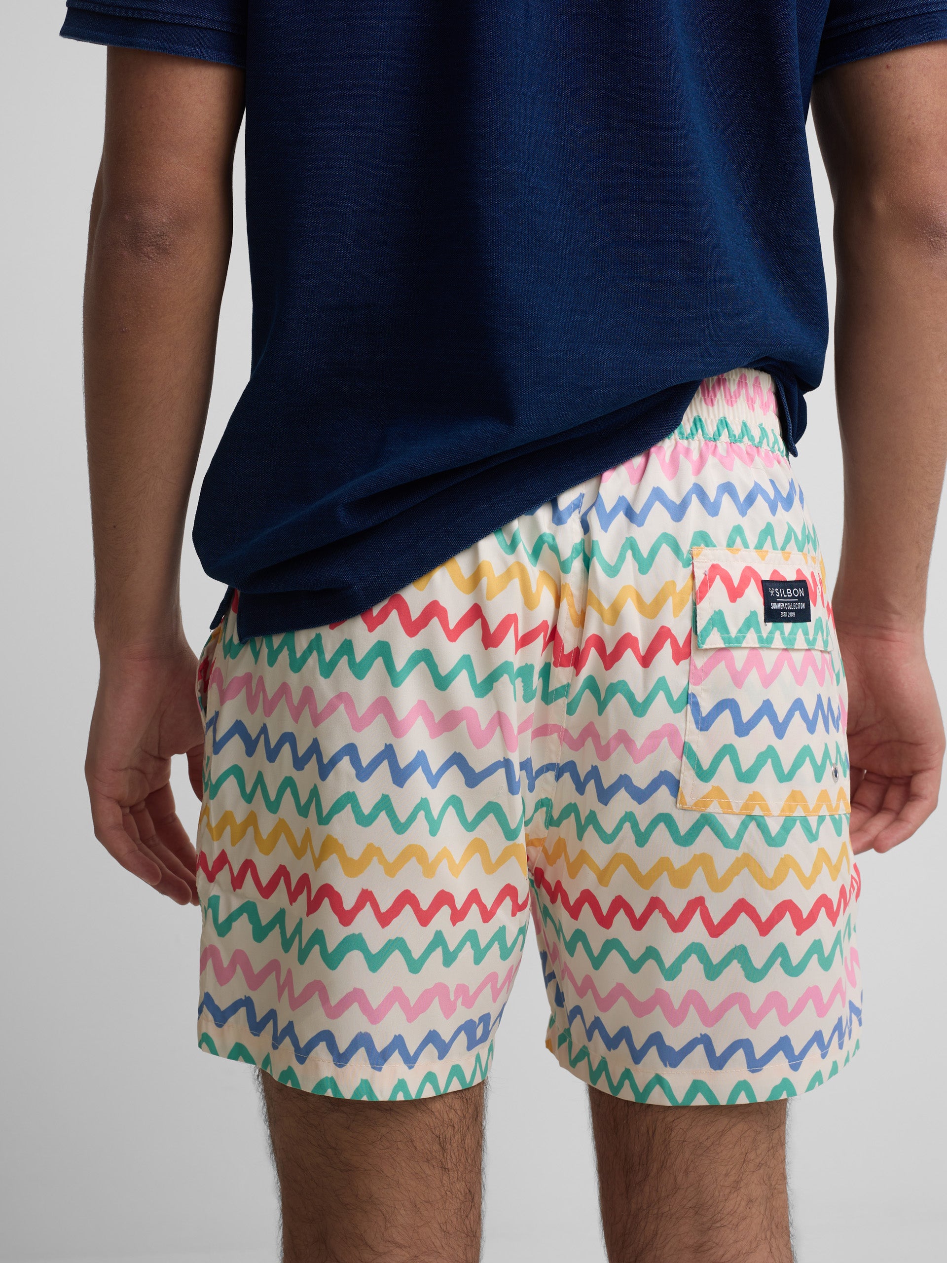 Multicolor zigzag cream swimsuit