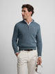Plain sweater with half zipper in petroleum blue