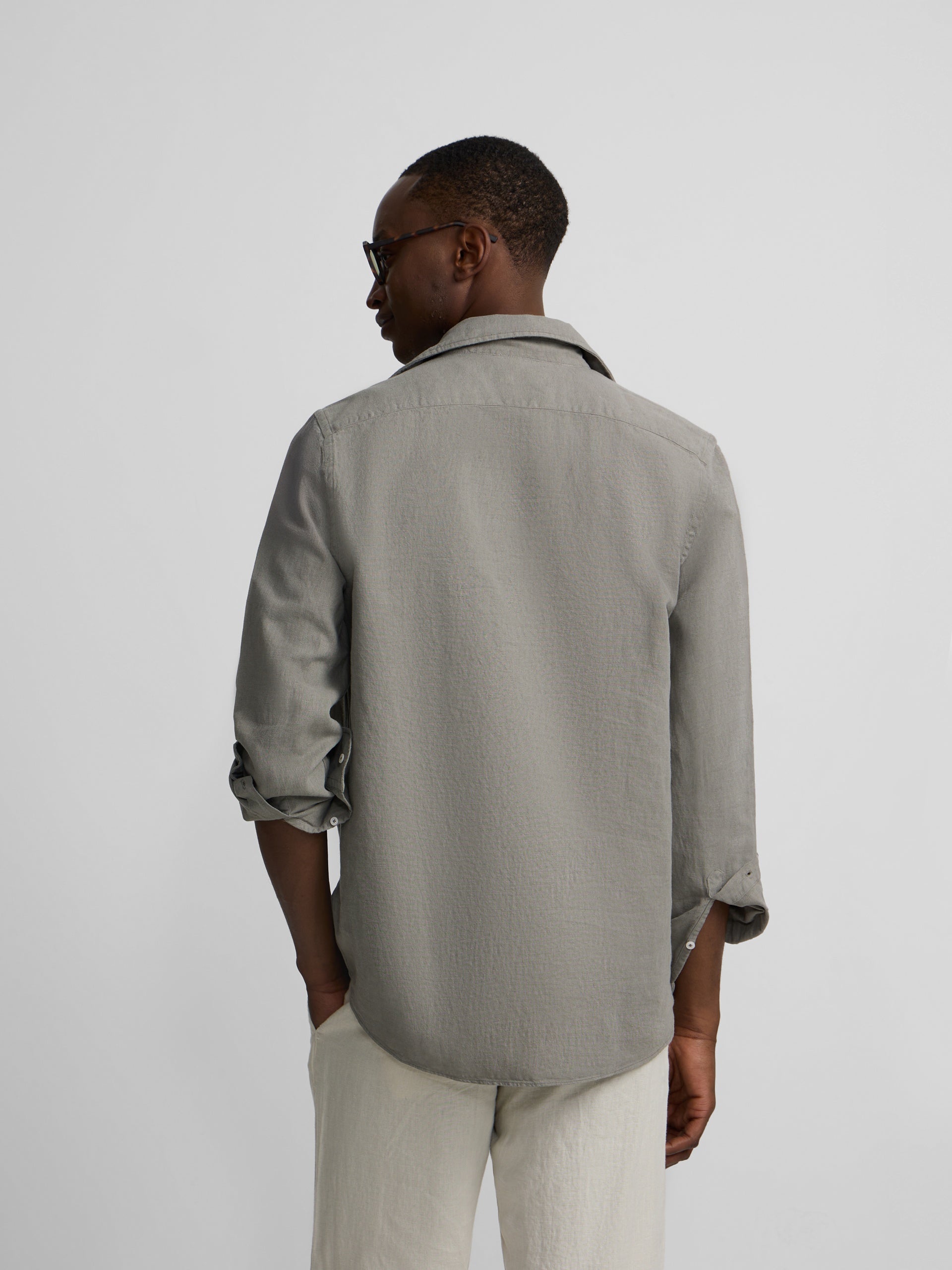 Plain green linen polo