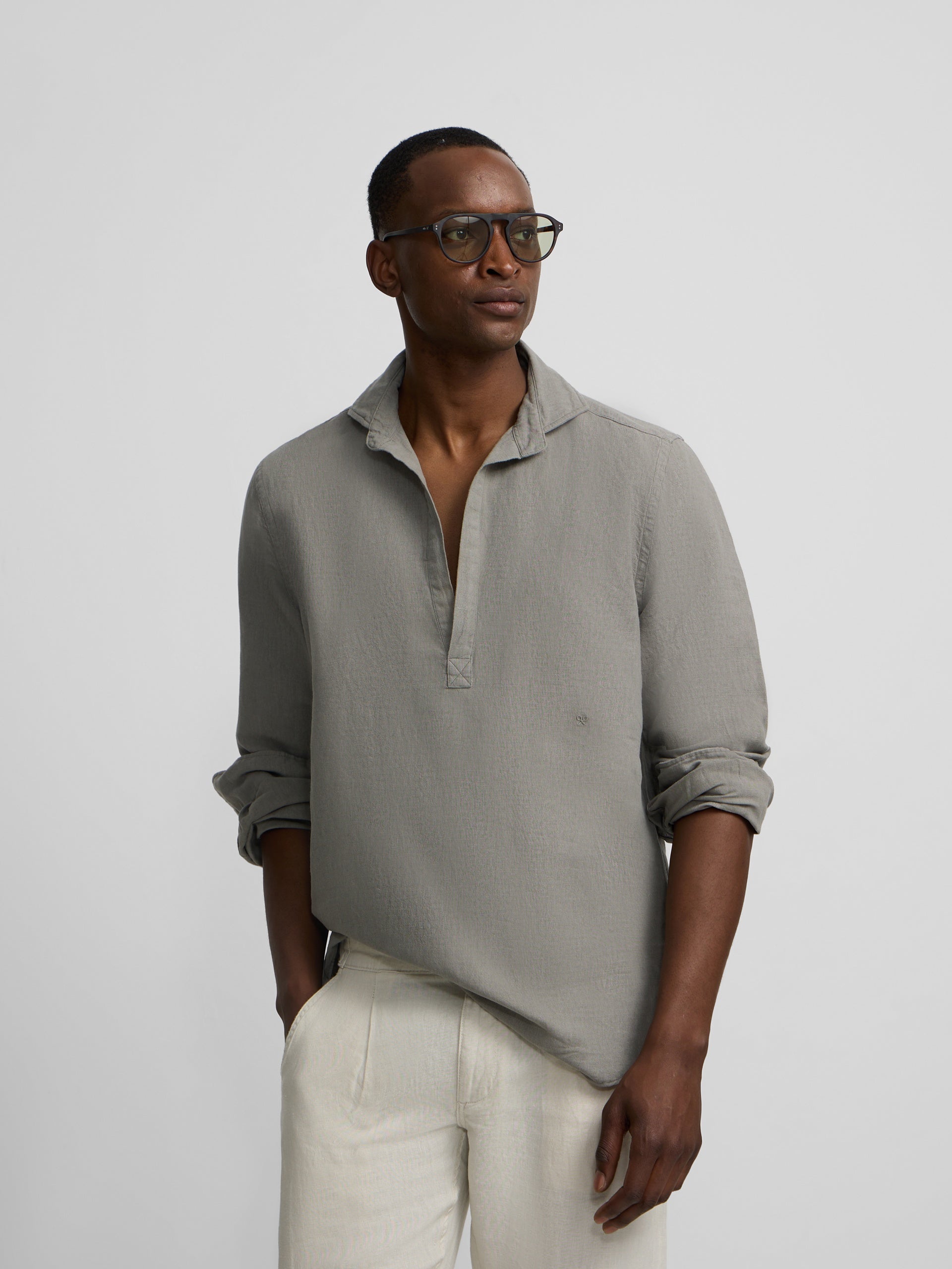 Plain green linen polo