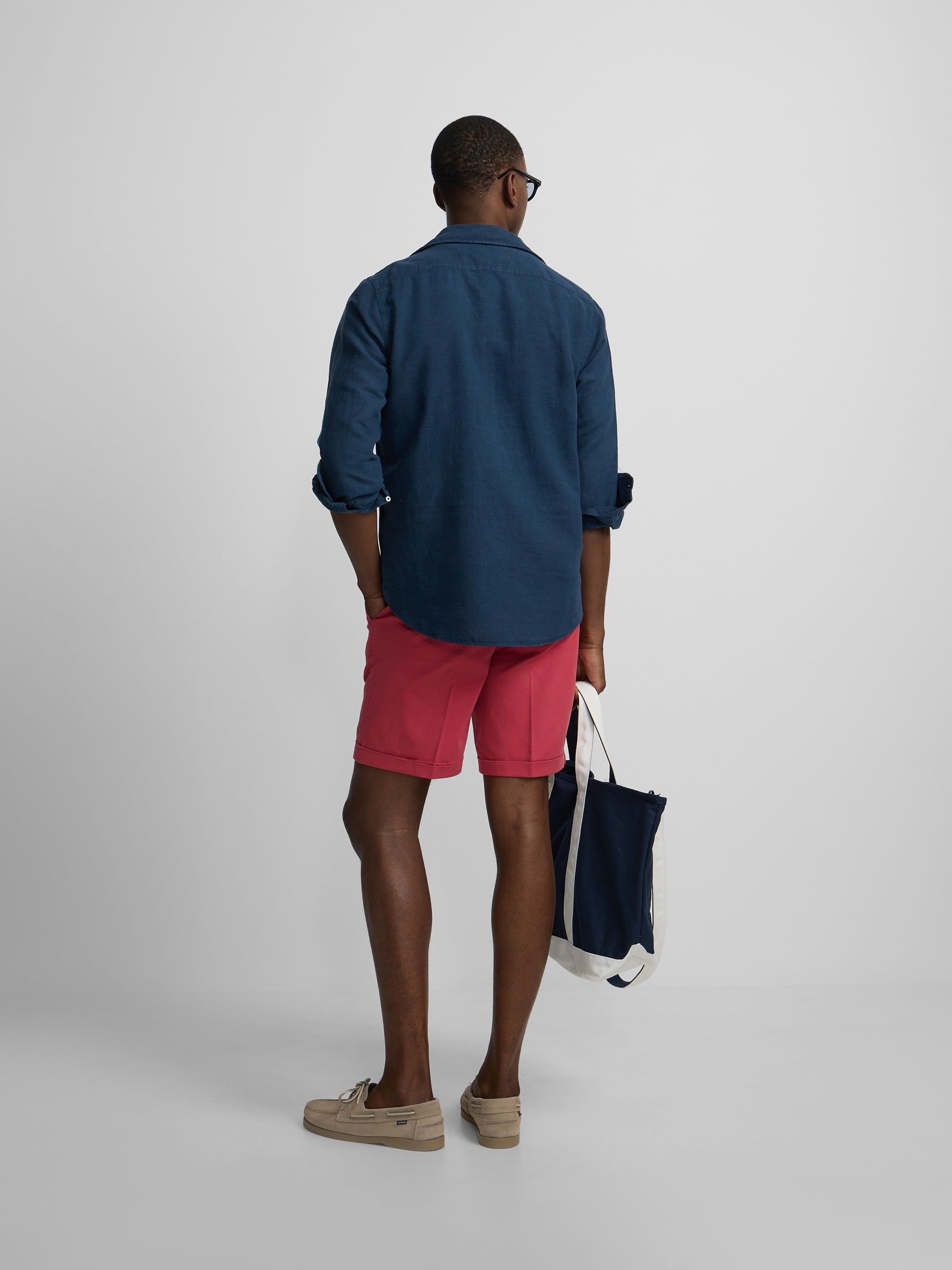 Camisa de linho lisa azul-marinho