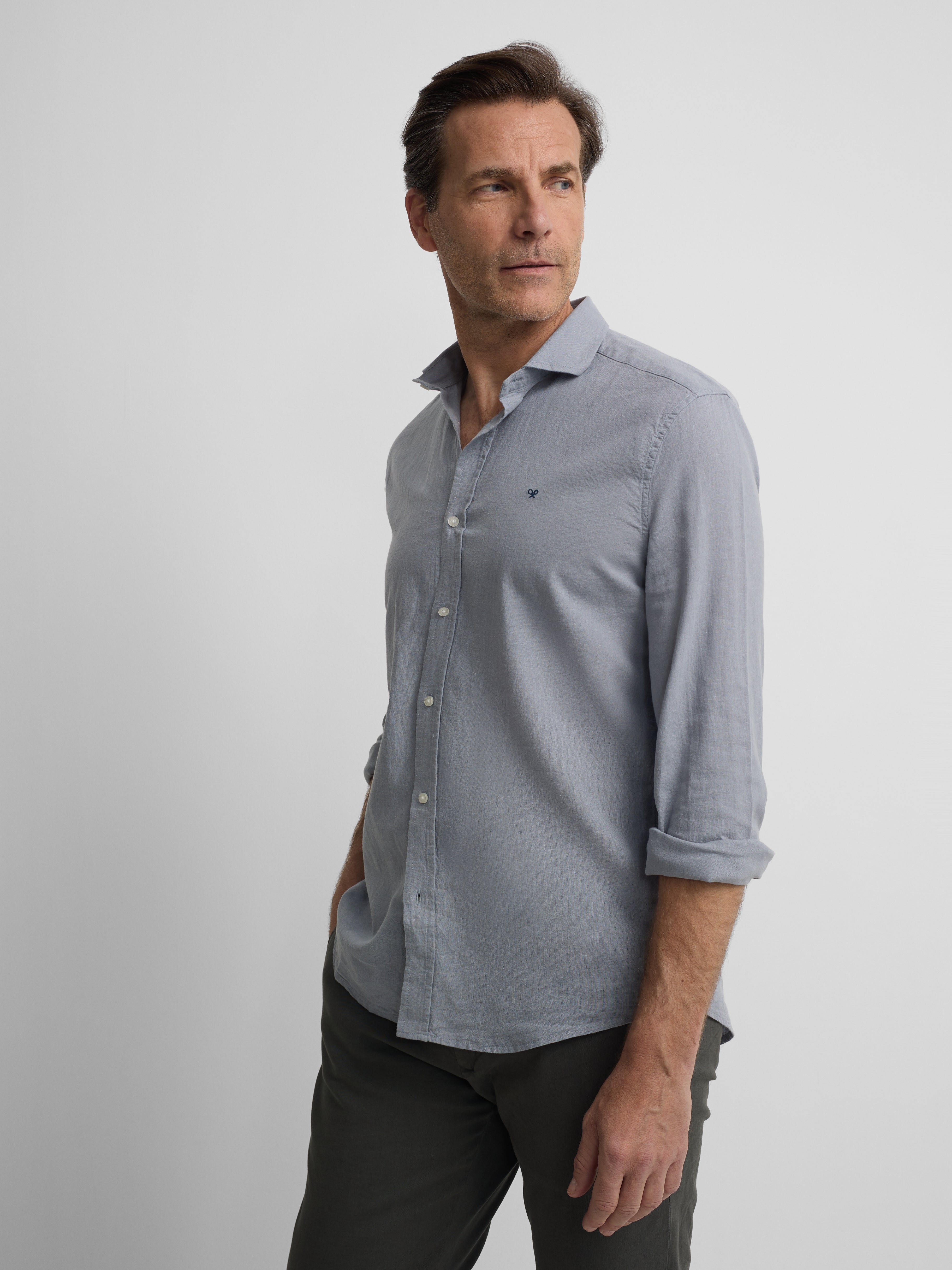 Camisa sport lino azul gris