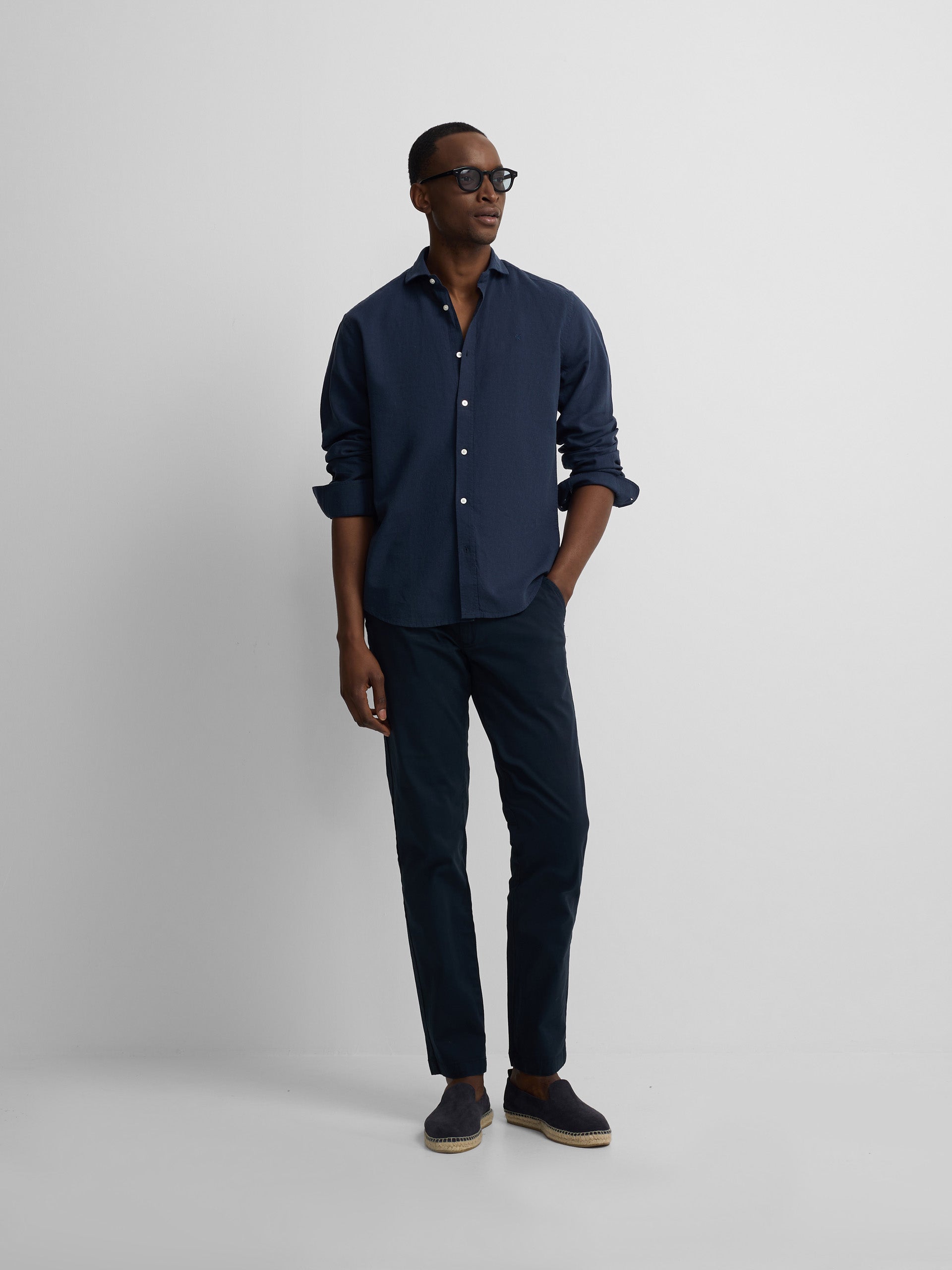 Camisa sport lino azul marino