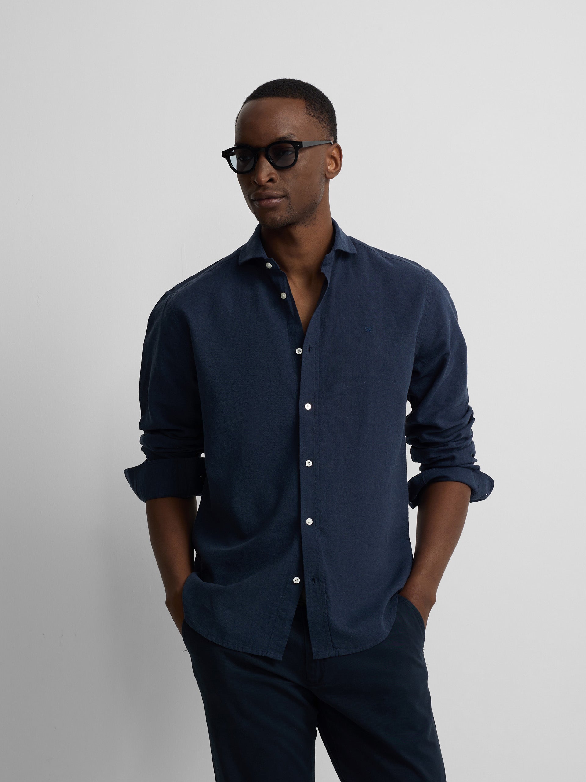 Camisa sport lino azul marino
