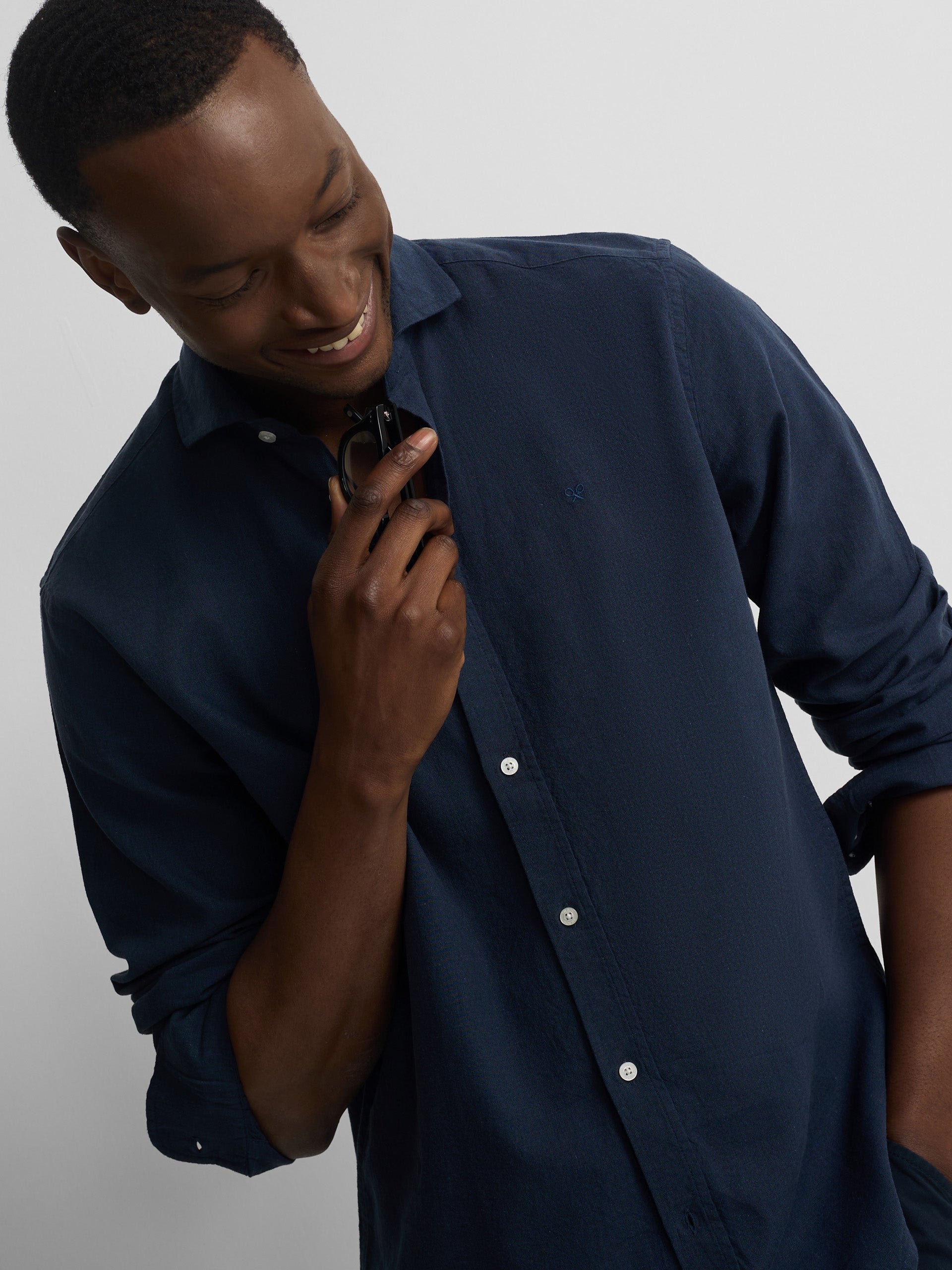 Camisa sport lino azul marino
