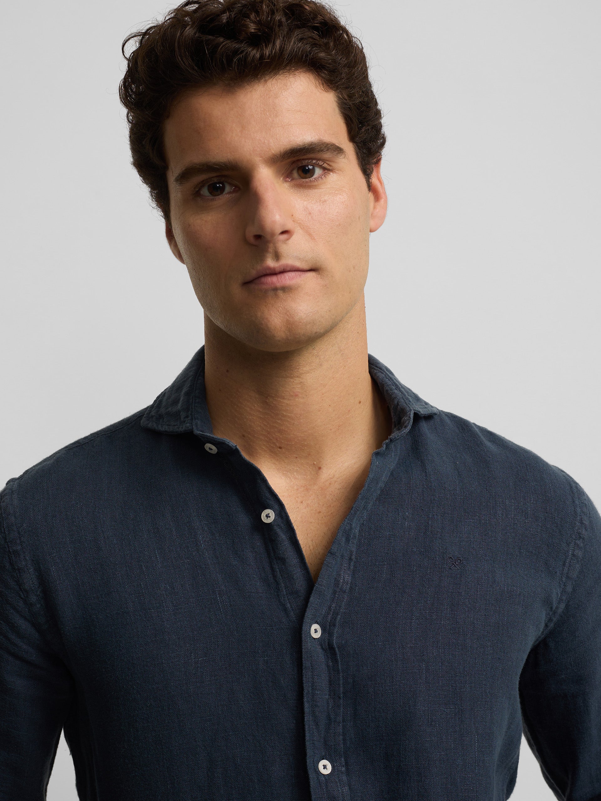 Camisa sport warm linen azul marino