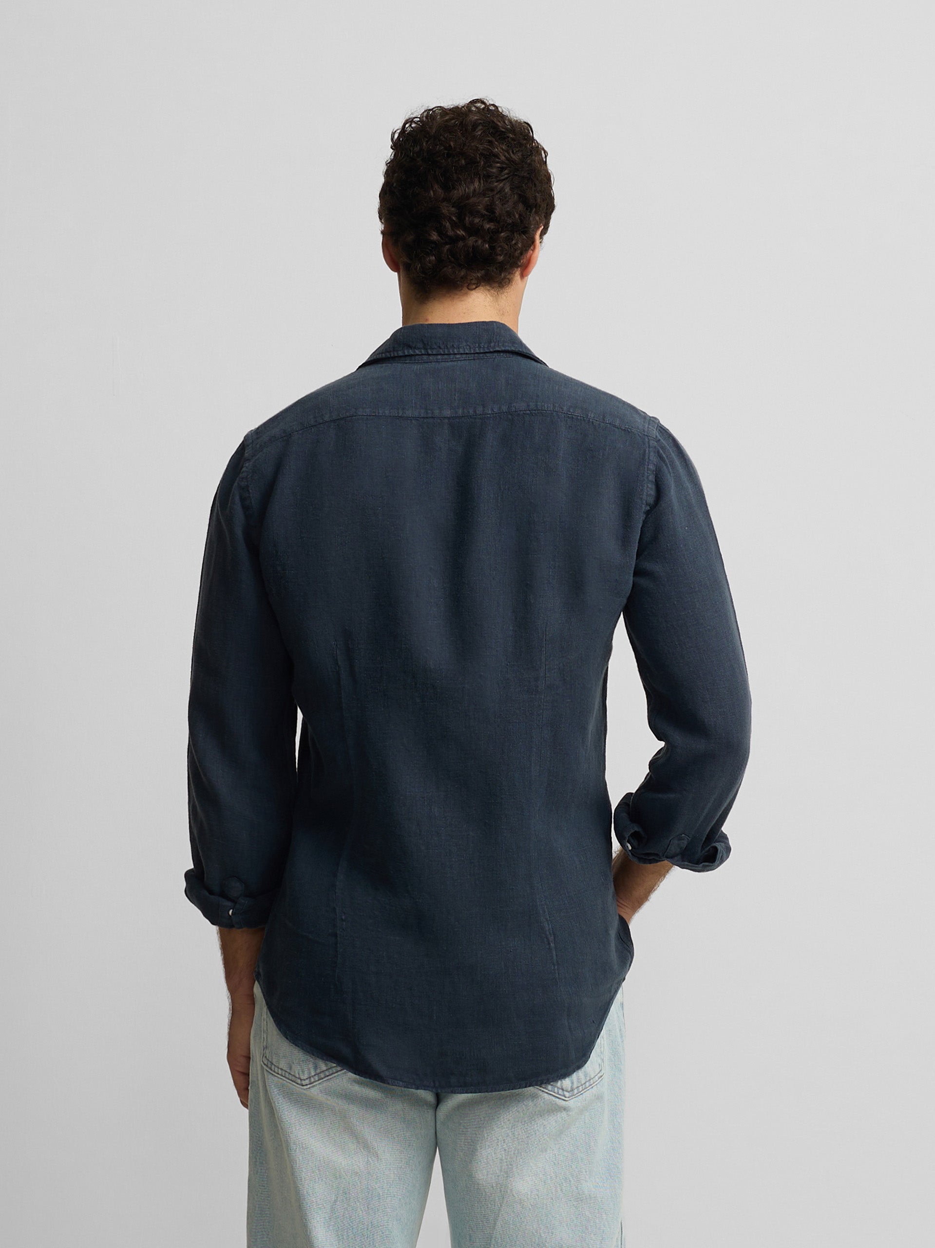 Camisa sport warm linen azul marino