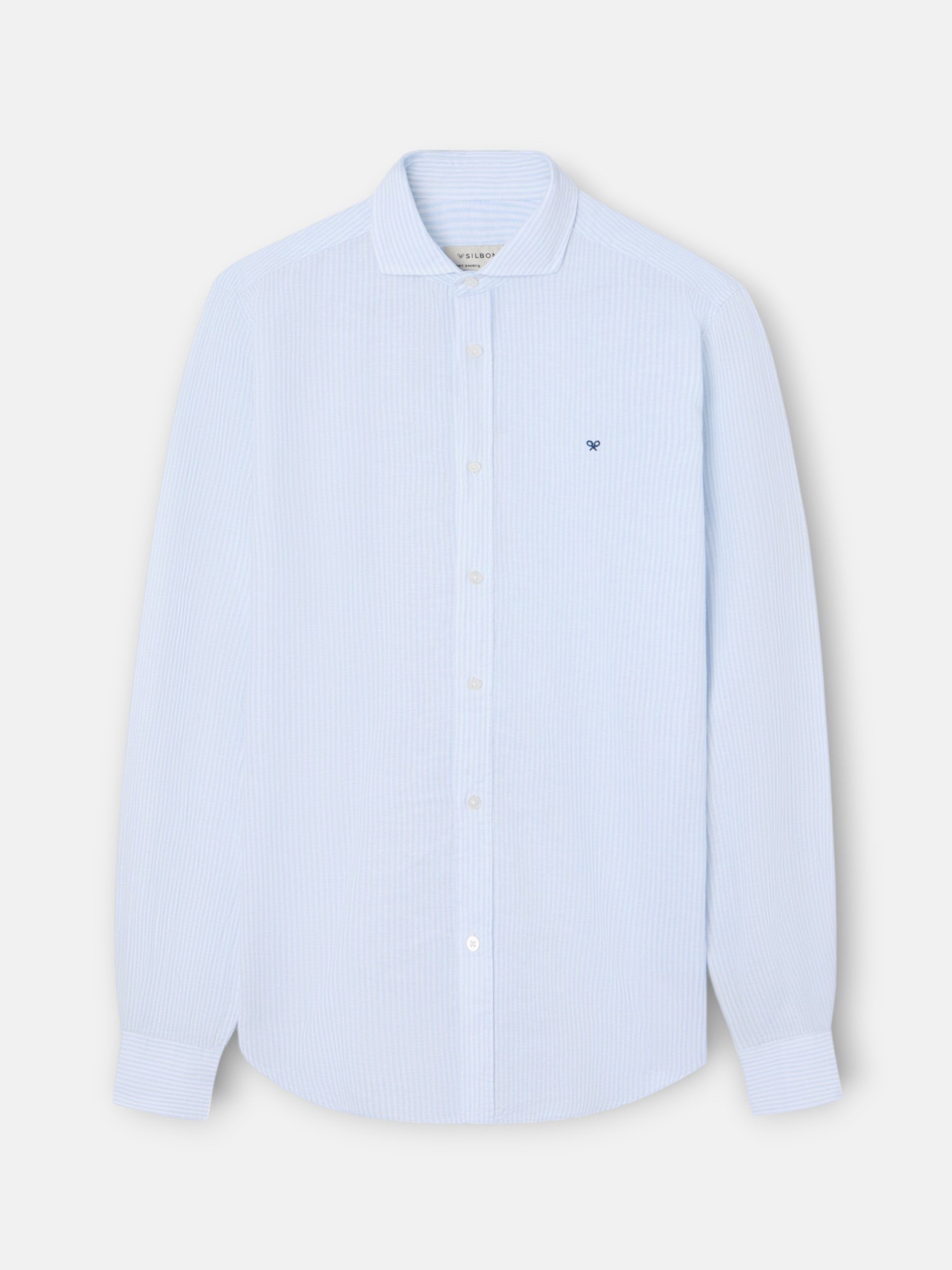 Chemise sport en lin à rayures bleu ciel