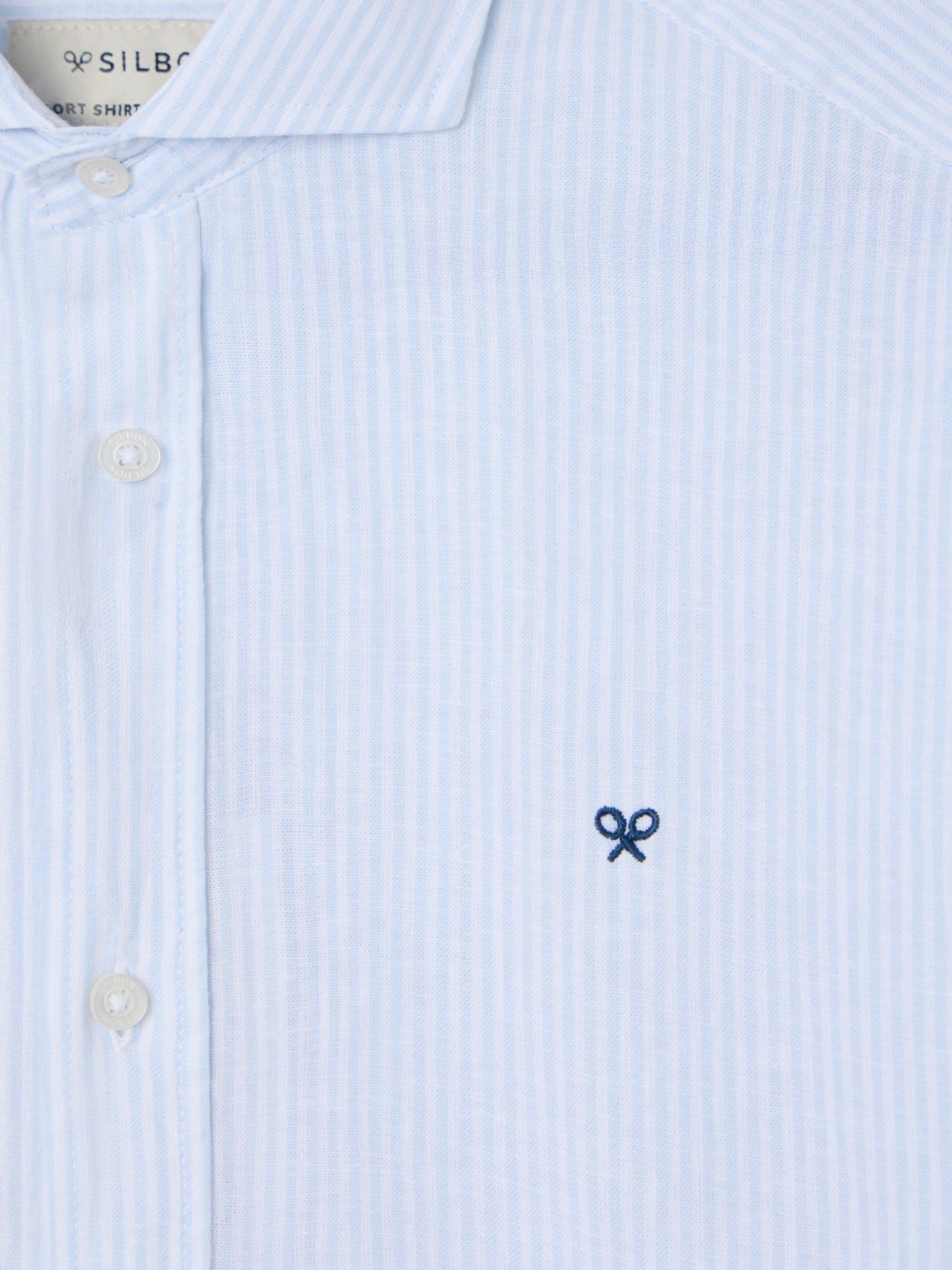 Chemise sport en lin à rayures bleu ciel