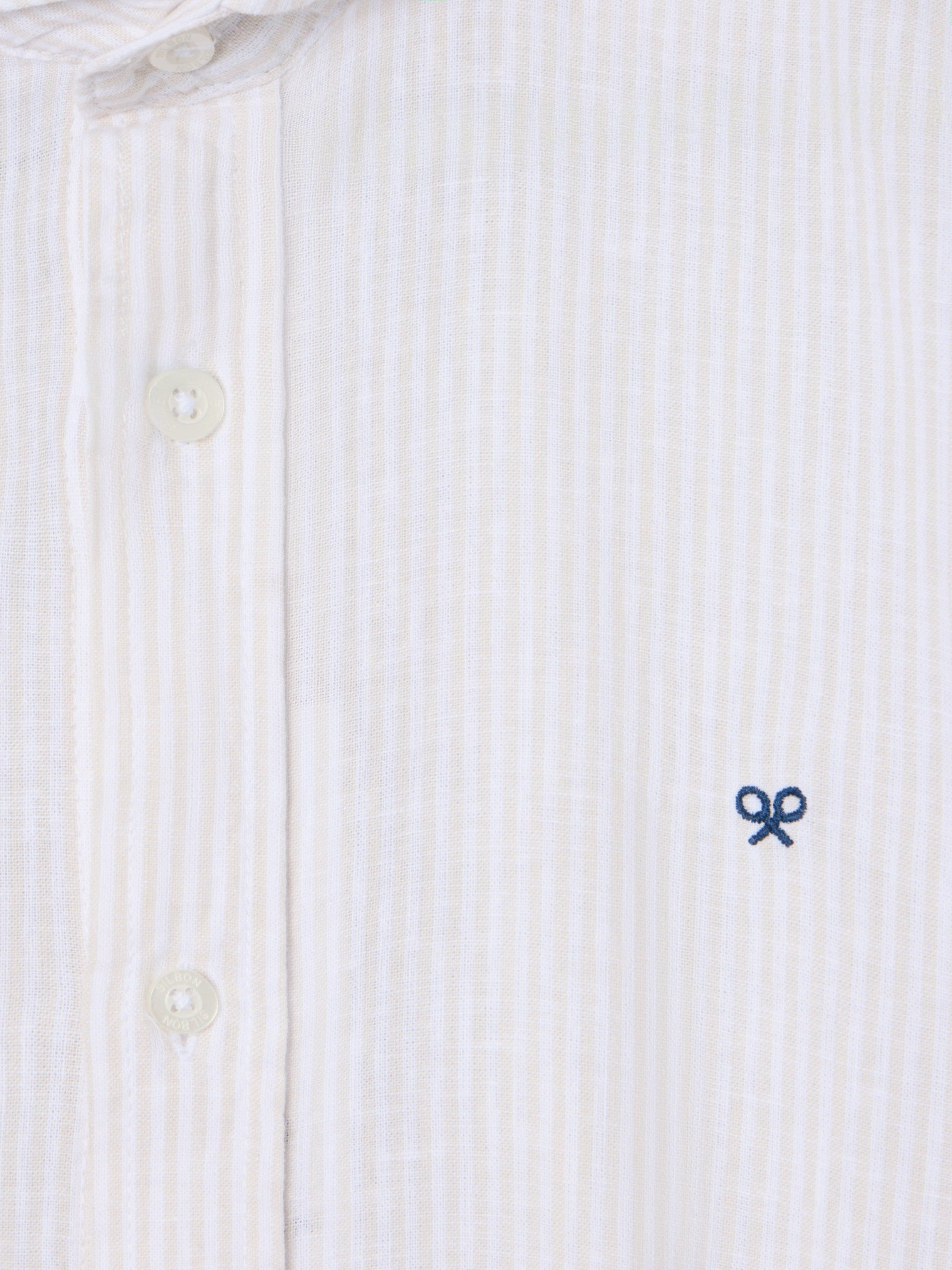 Camisa desportiva de linho às riscas bege