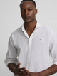 Camisa desportiva de linho às riscas bege