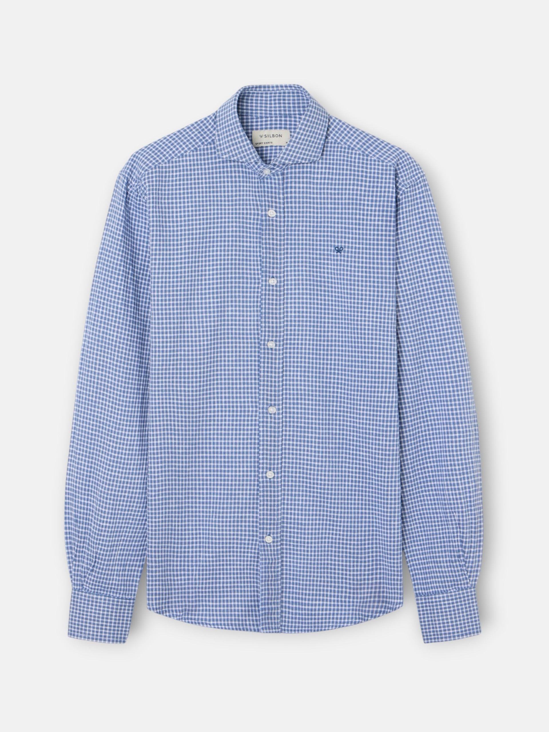 Indigo blue checked linen sport shirt