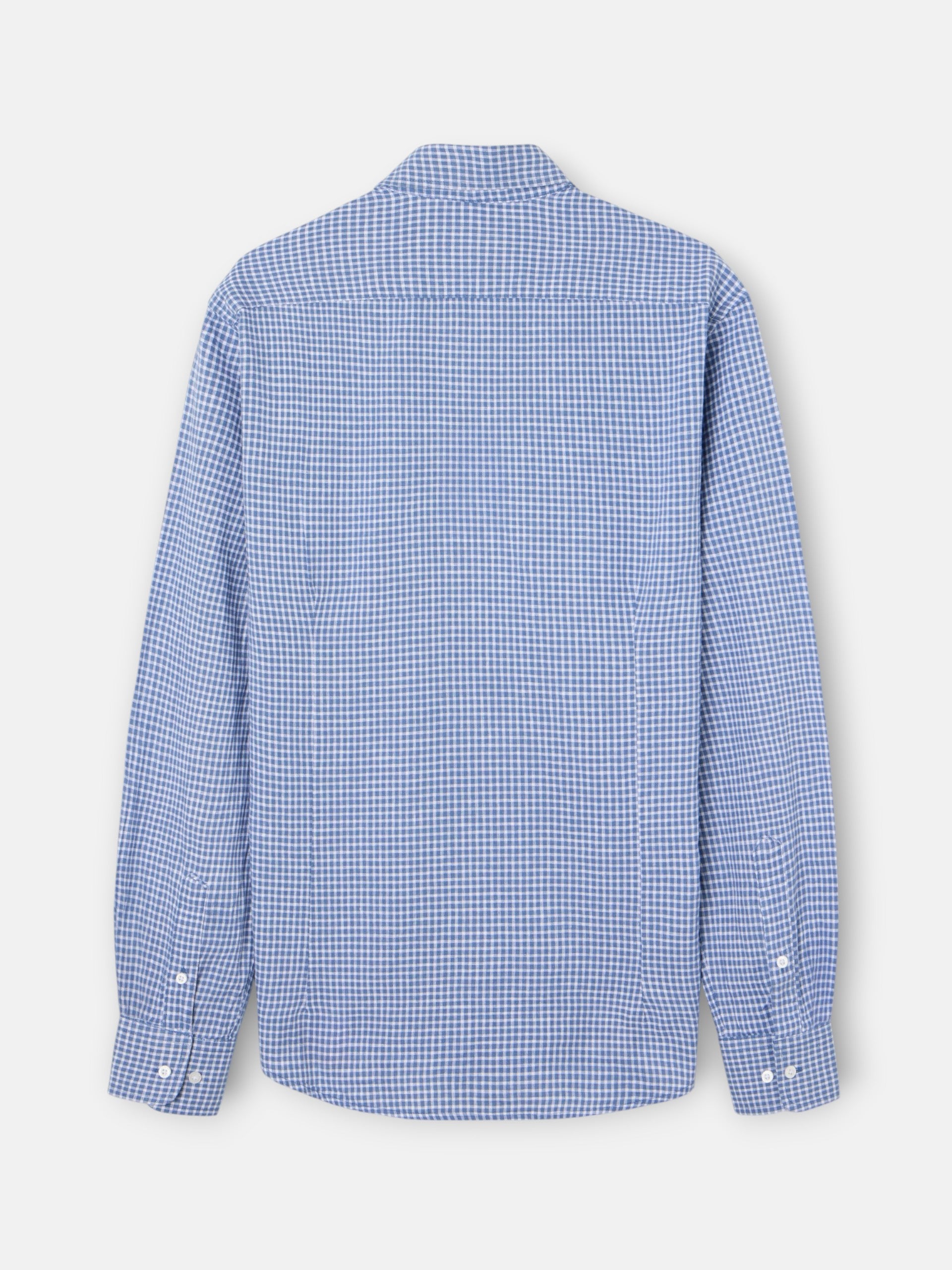 Indigo blue checked linen sport shirt