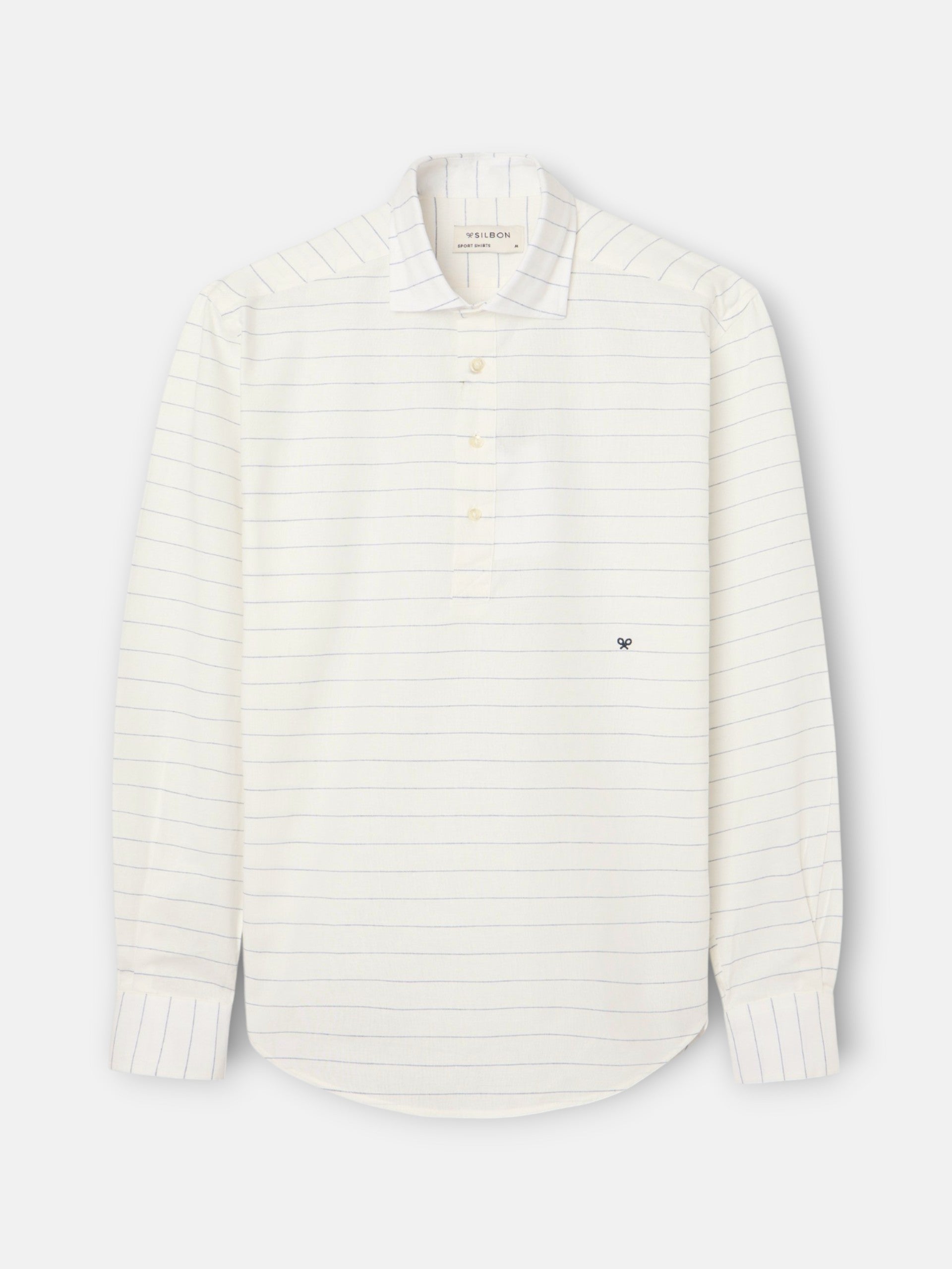 Chemise sport en lin à rayures larges bleues