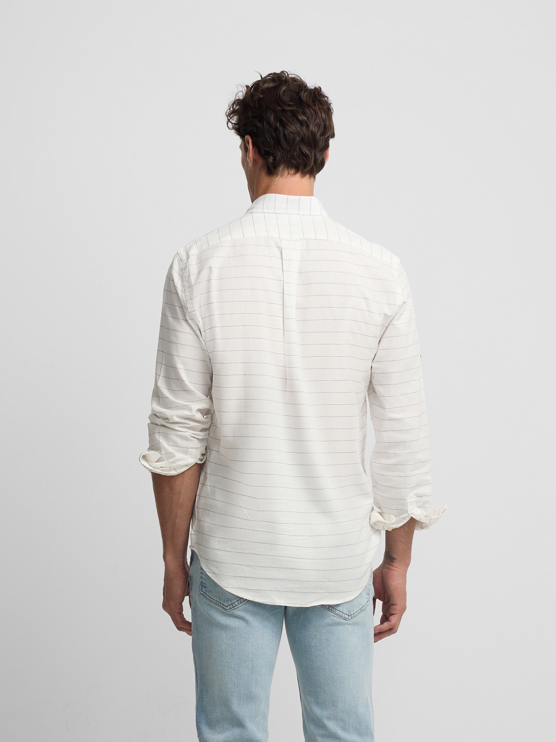 Chemise sport en lin à rayures larges bleues