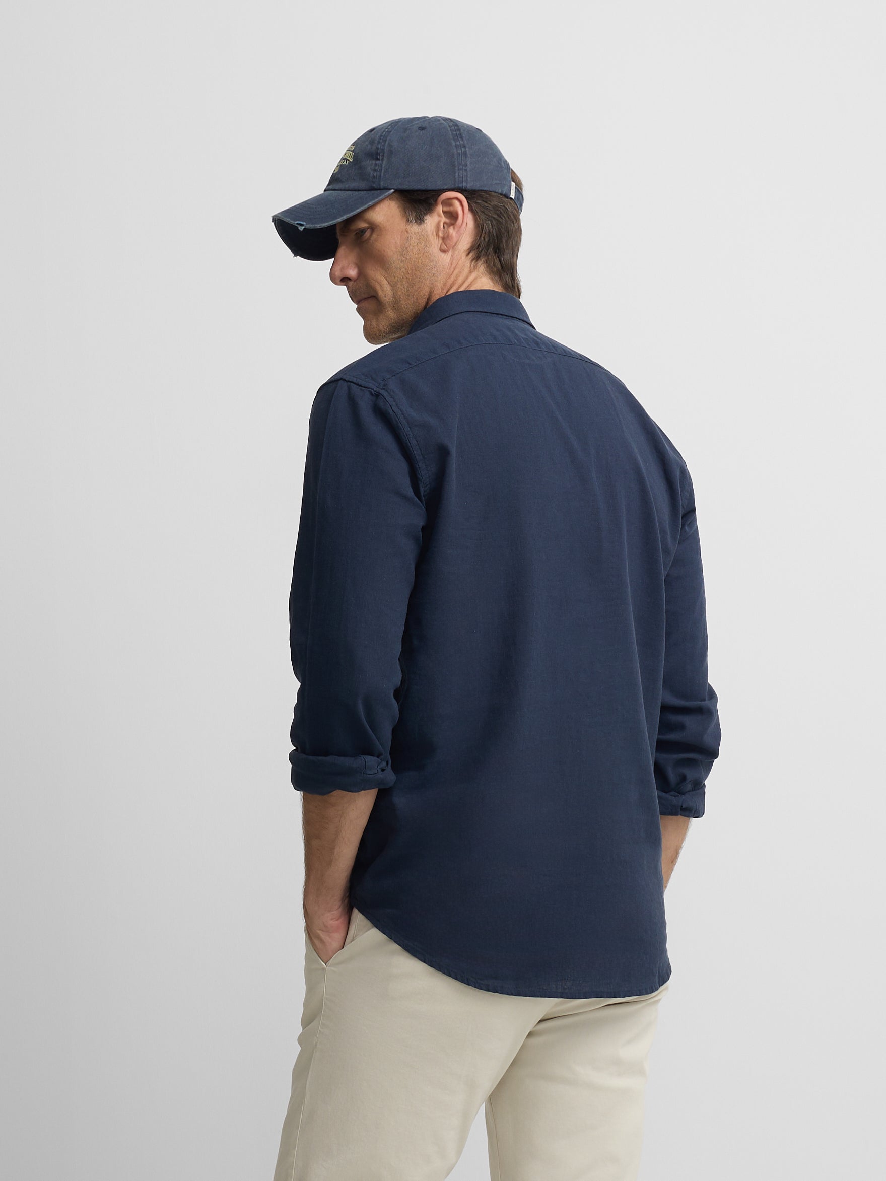 Camisola desportiva de linho azul-marinho