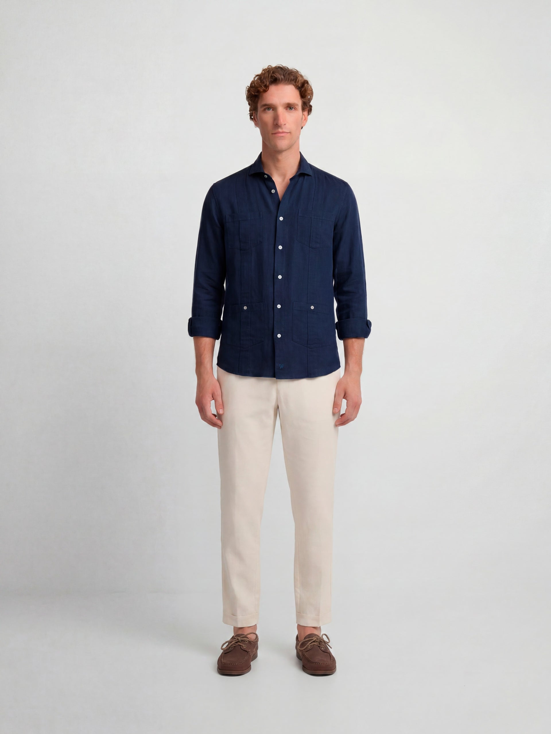Navy linen sport guayabera