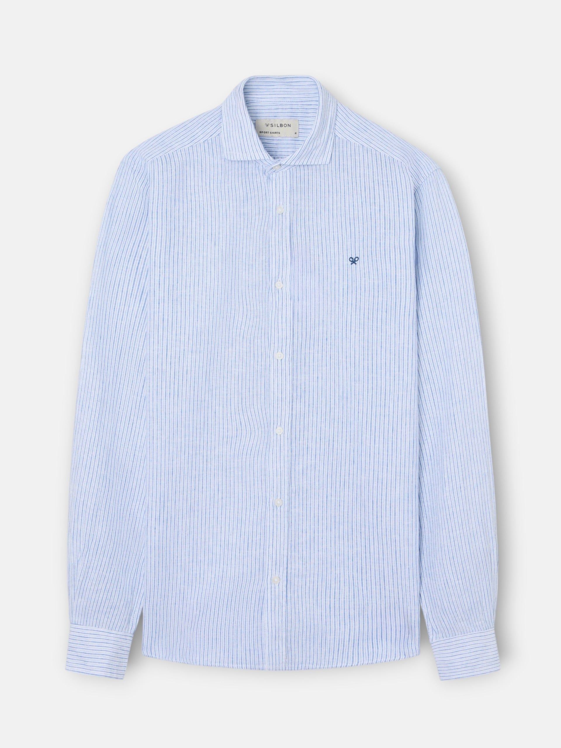 Camisa sport lino multirayas azul