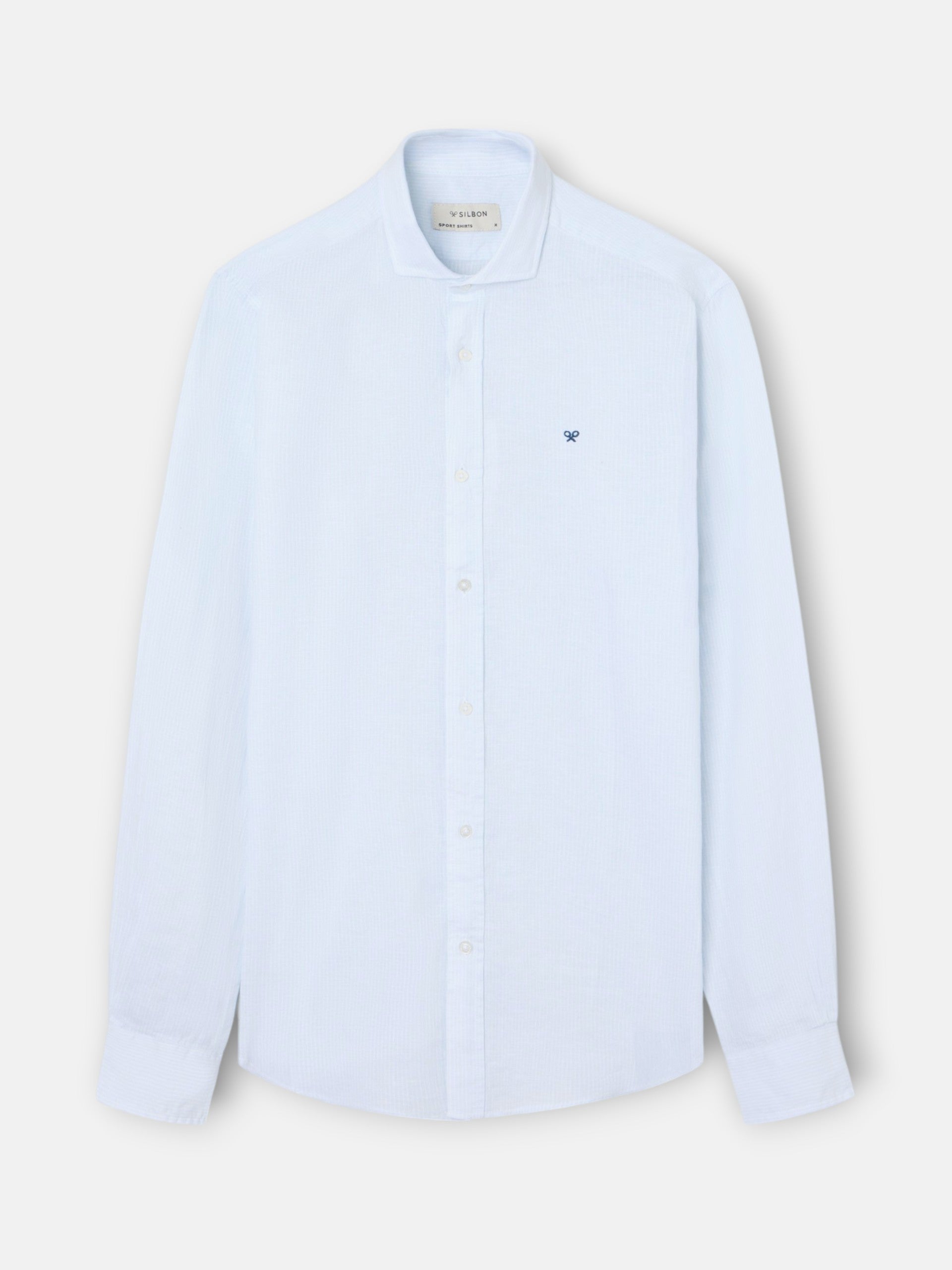 Camisa sport lino multirayas celestes