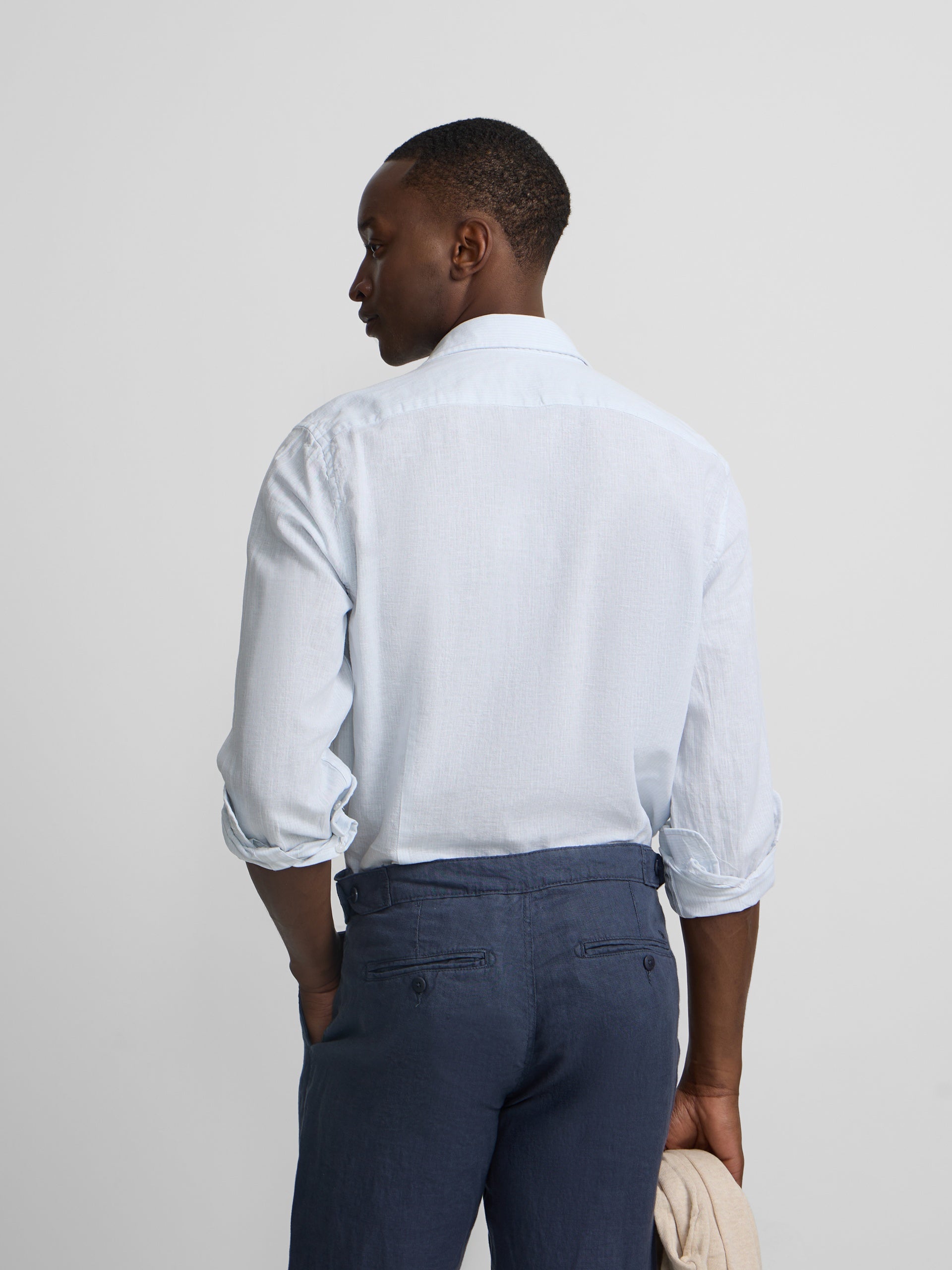 Camisa sport lino multirayas celestes