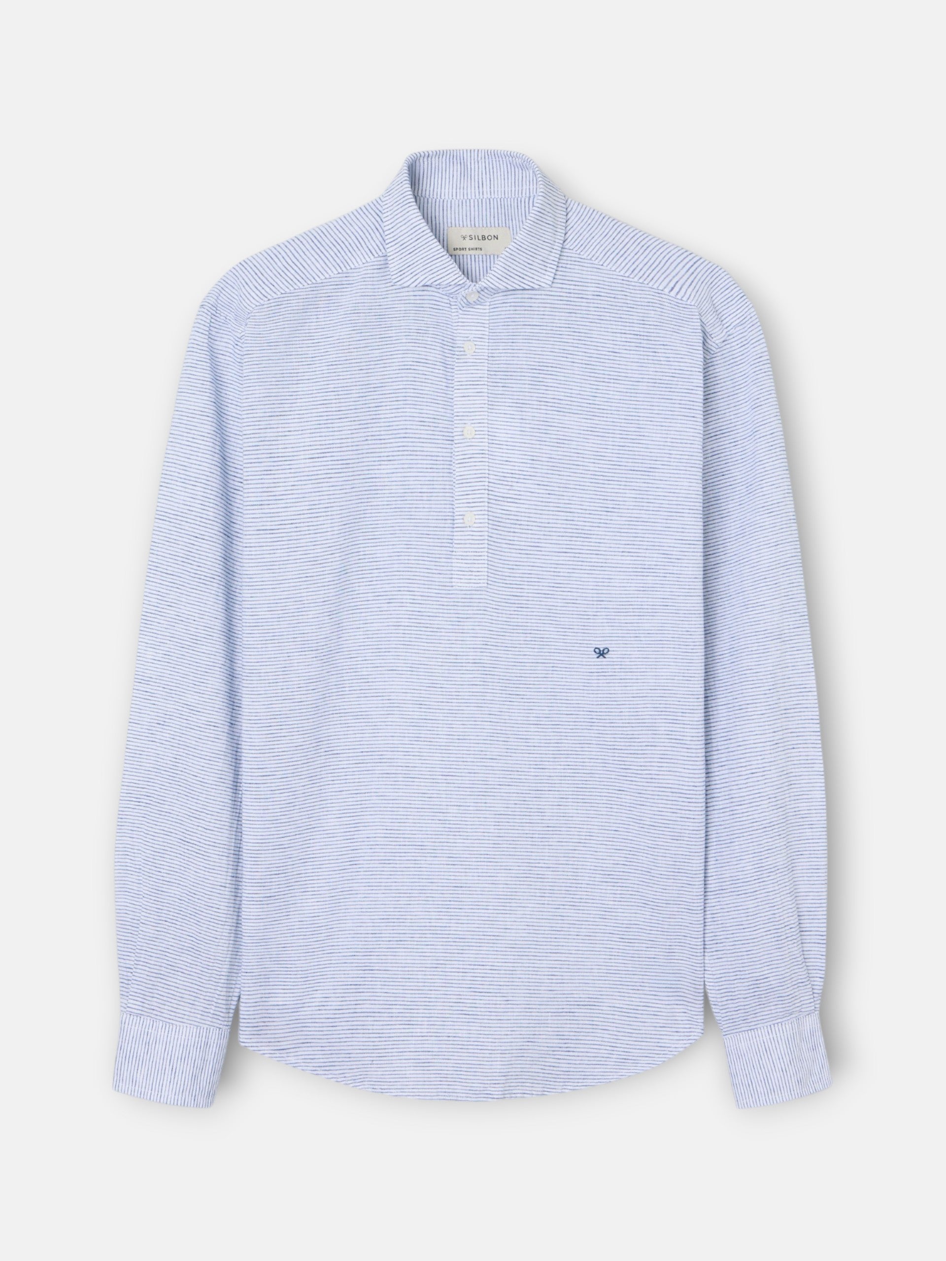 Sport linen polo with navy horizontal stripes