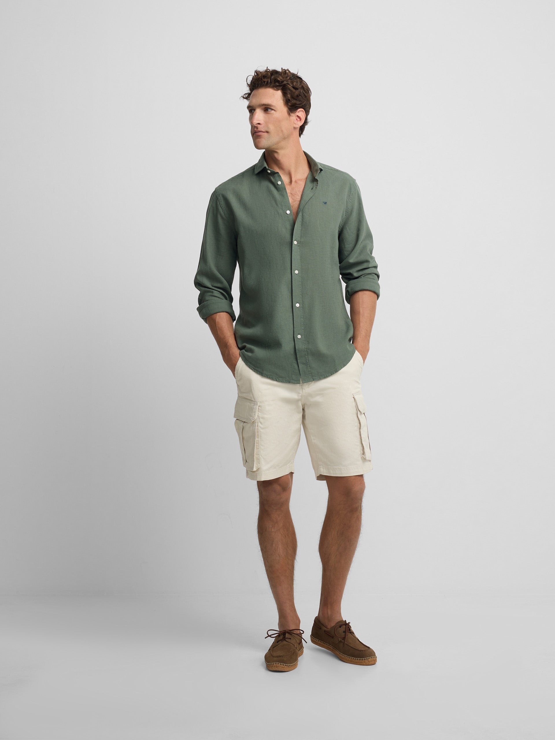 Chemise sport en lin vert foncé