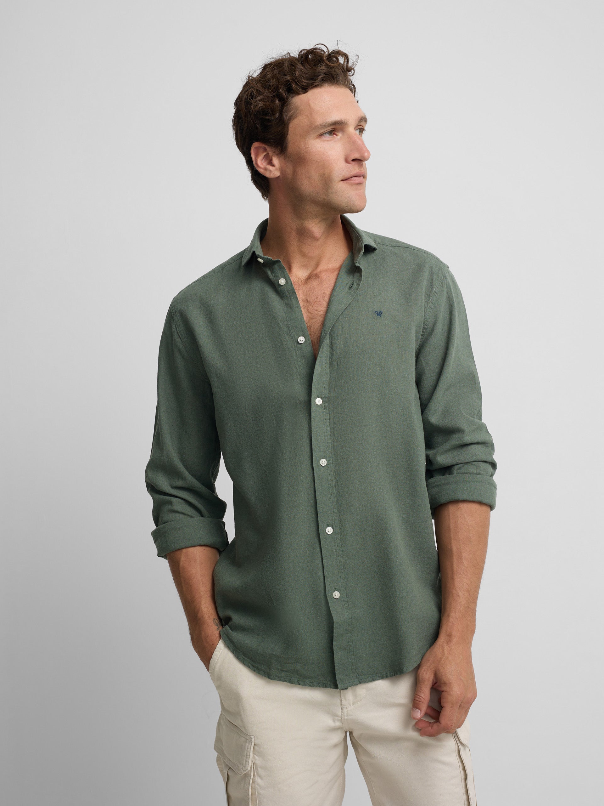 Chemise sport en lin vert foncé