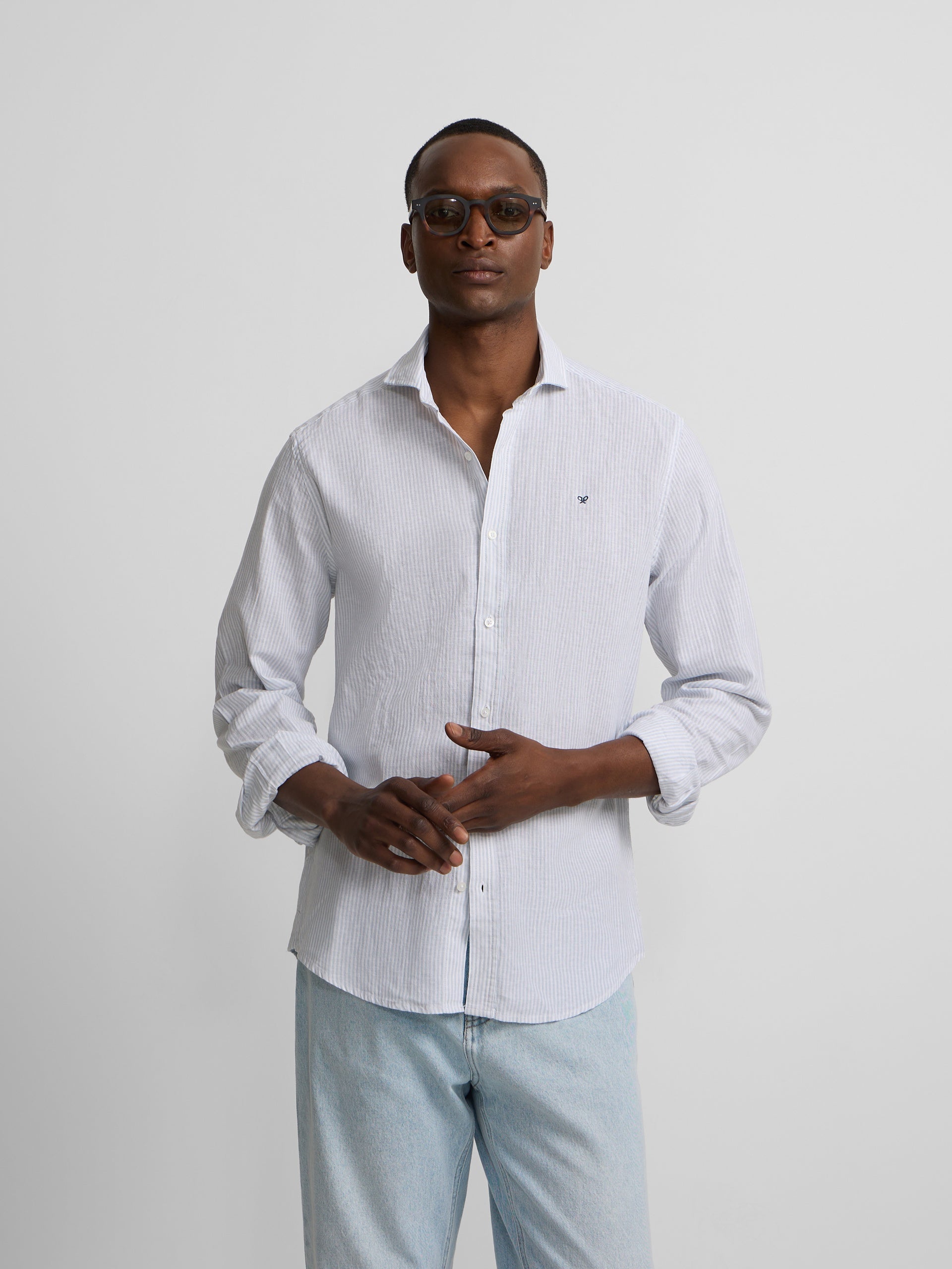 Chemise sport en lin à rayures vertes