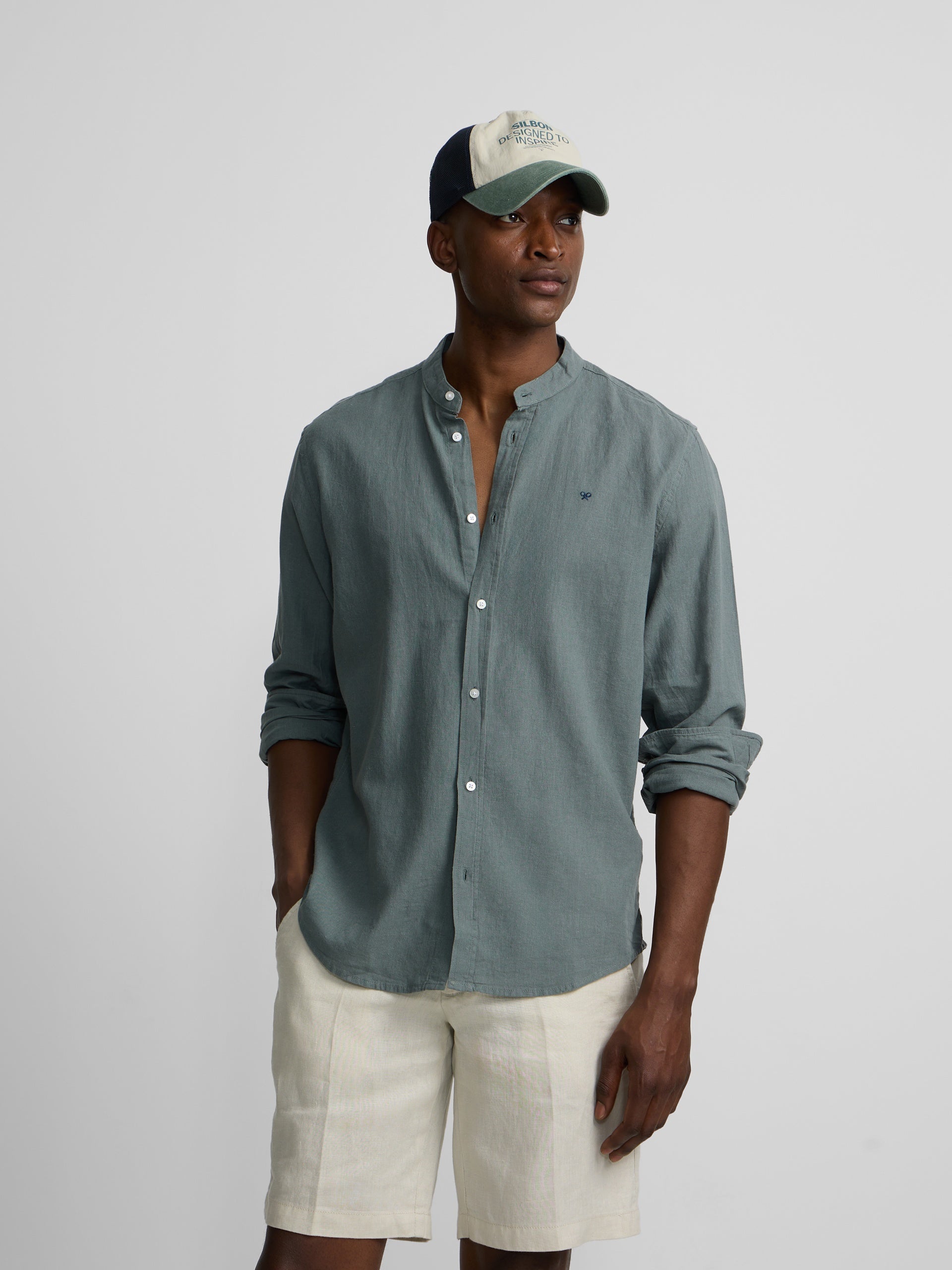 Camisa sport cuello mao verde