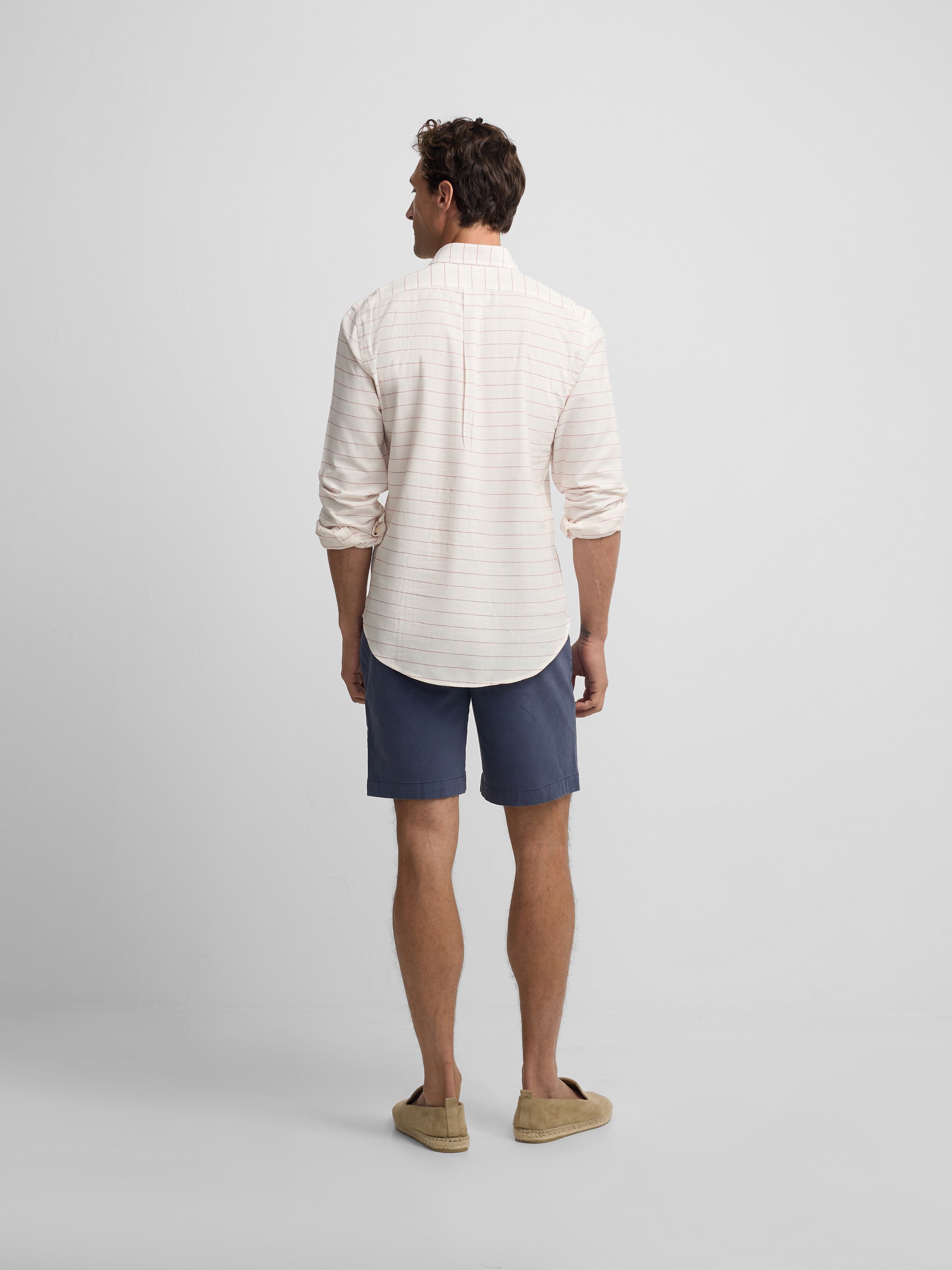 Chemise sport en lin à rayures larges corail