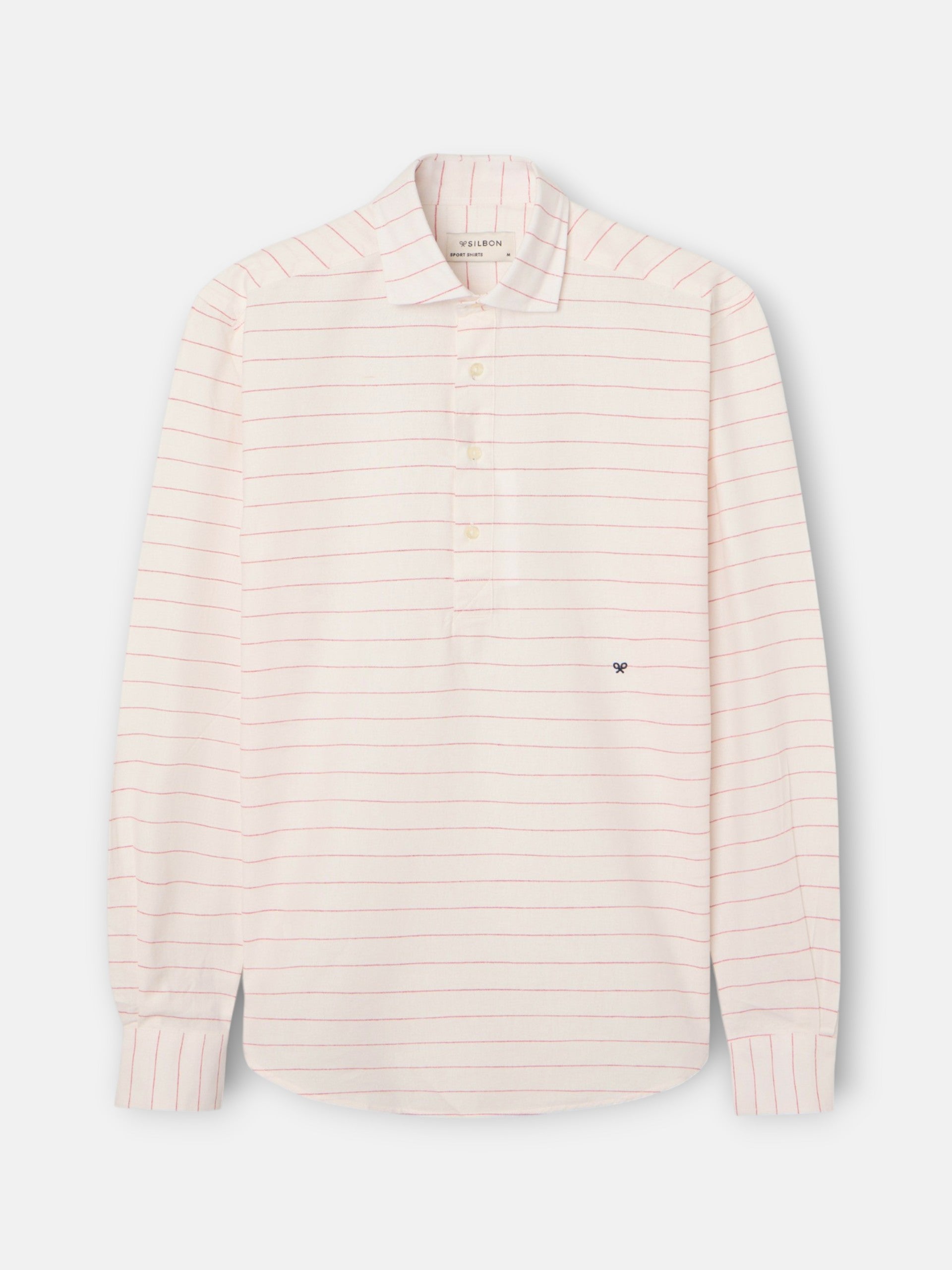 Chemise sport en lin à rayures larges corail
