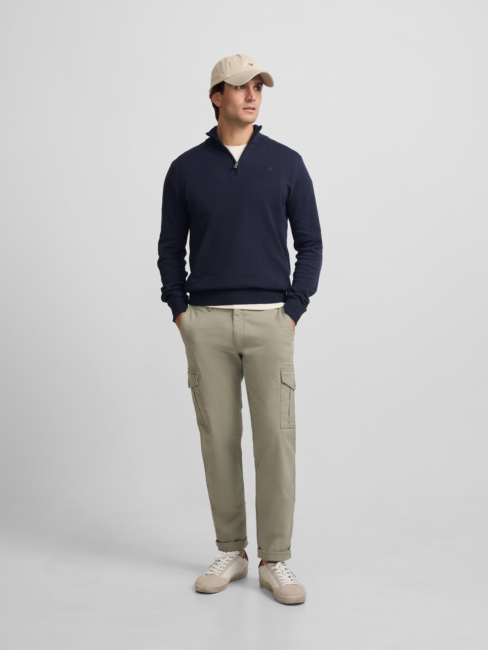Pull uni à demi-fermeture éclair bleu marine