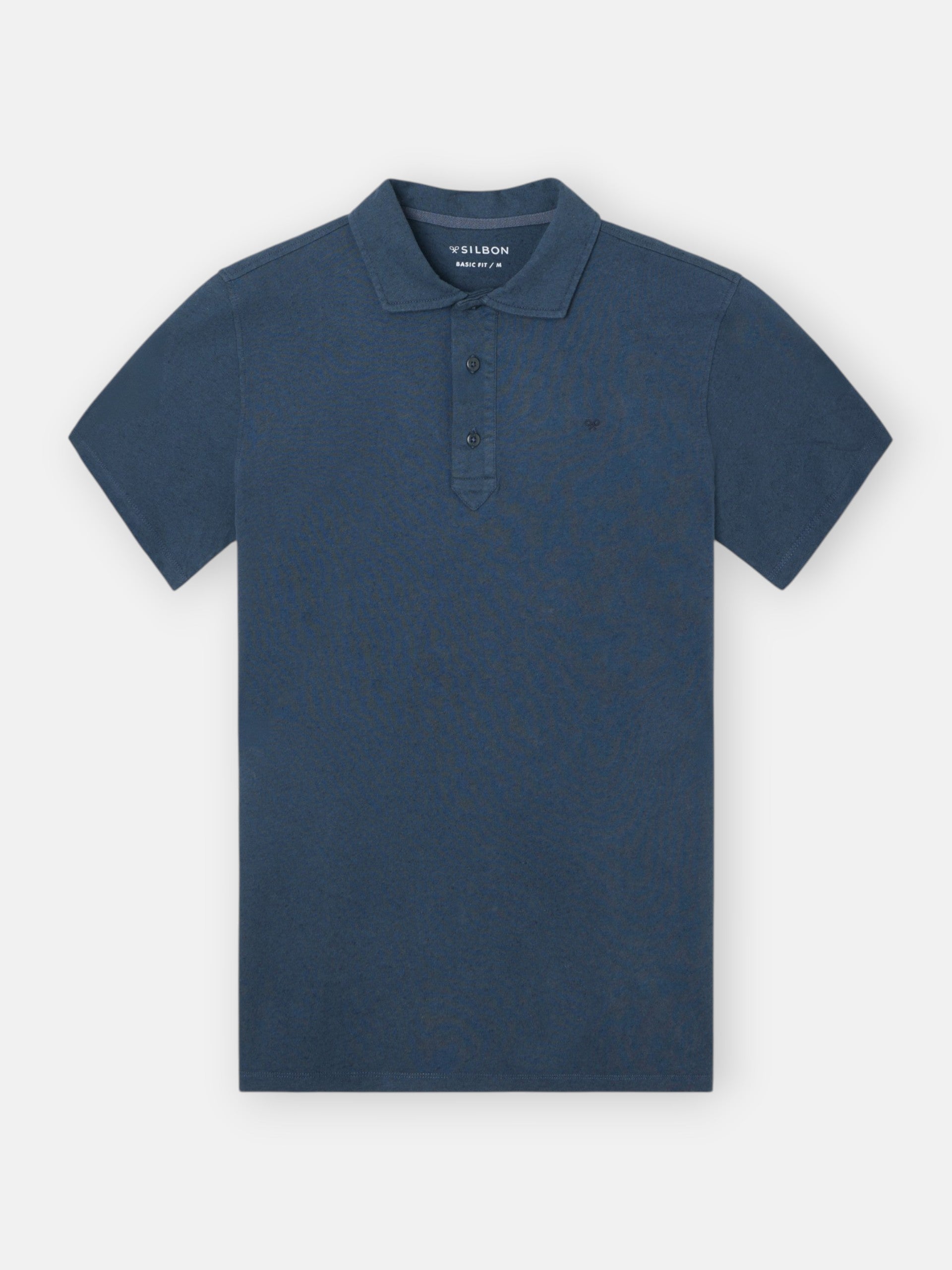 Navy blue long placket linen polo