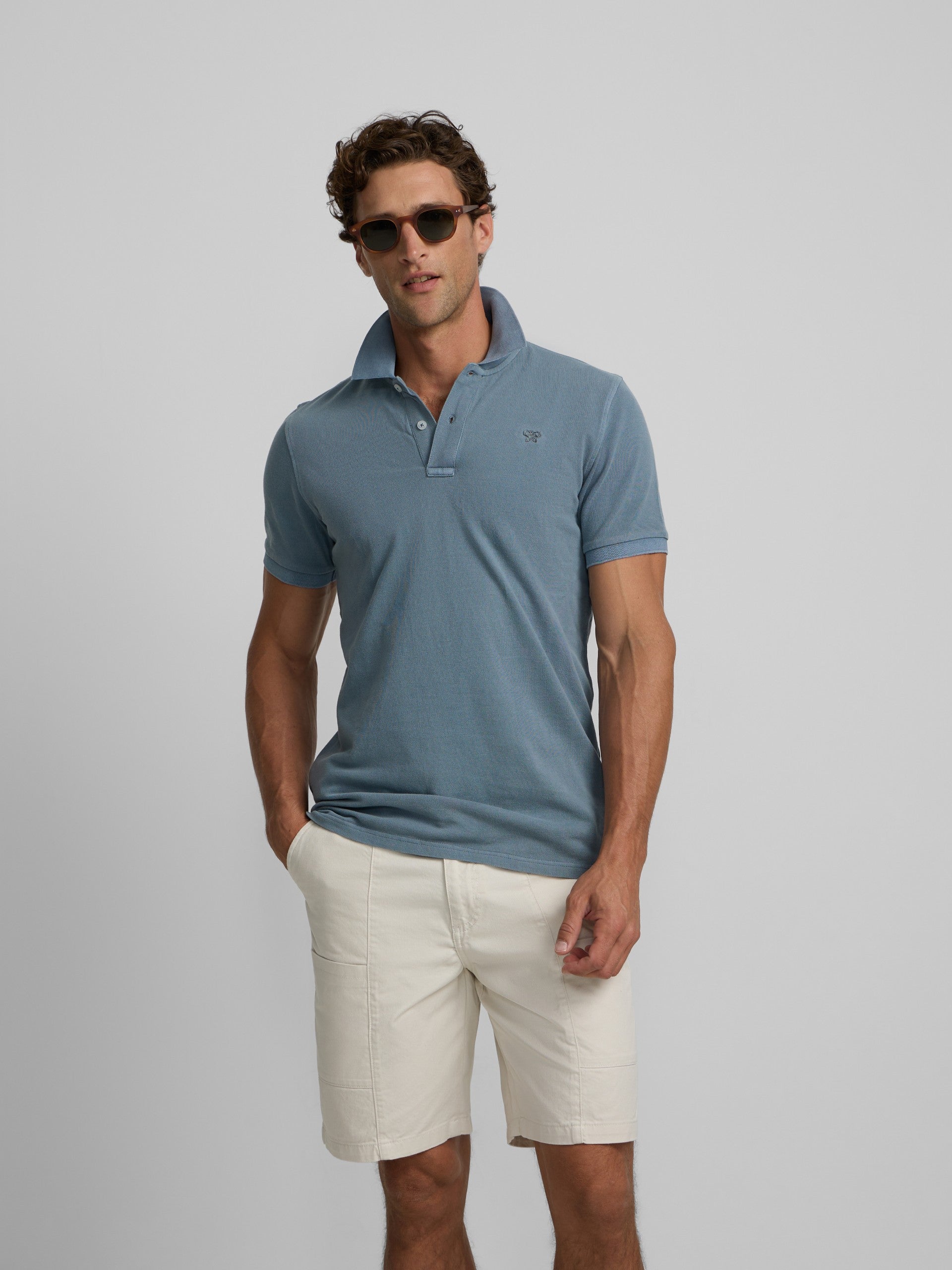 Classic garment dye polo medium blue