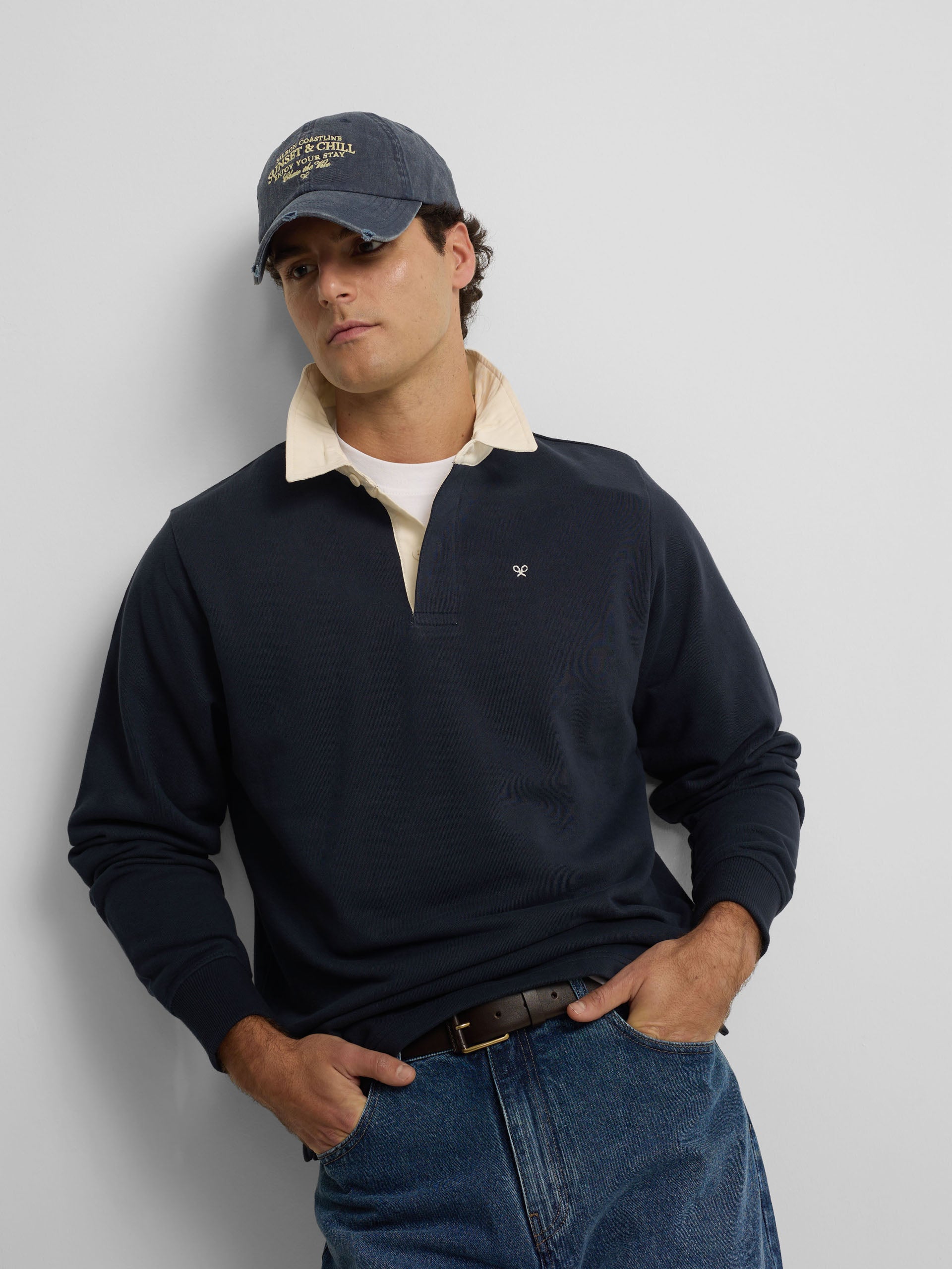 Basic navy blue polo neck sweatshirt