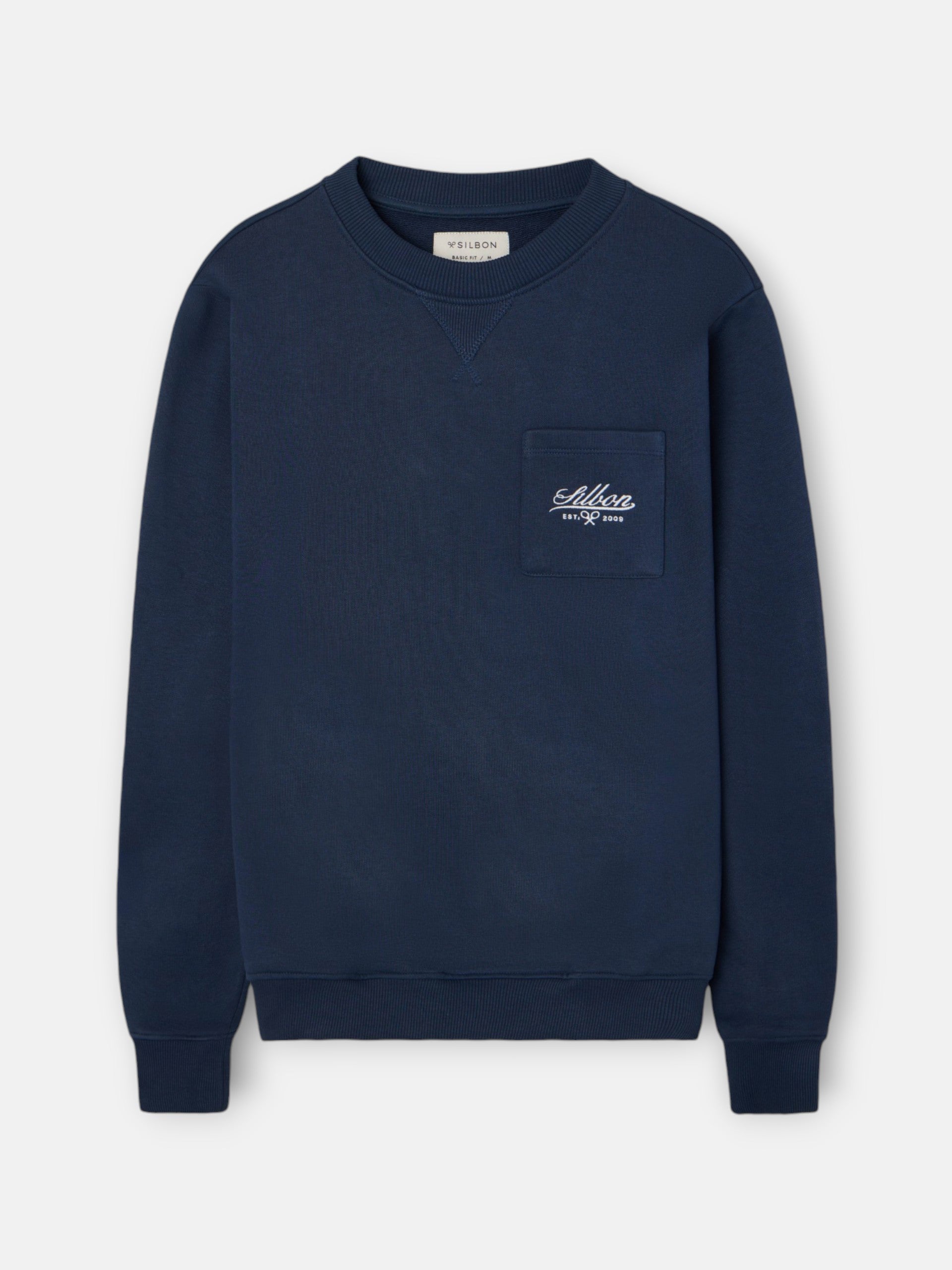Navy blue sweatshirt with embroidered pocket